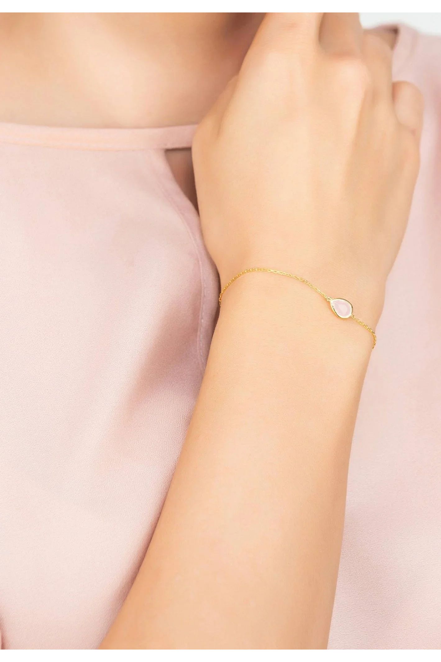Pisa Mini Teardrop Bracelet Gold Rose Quartz - LATELITA Bracelets