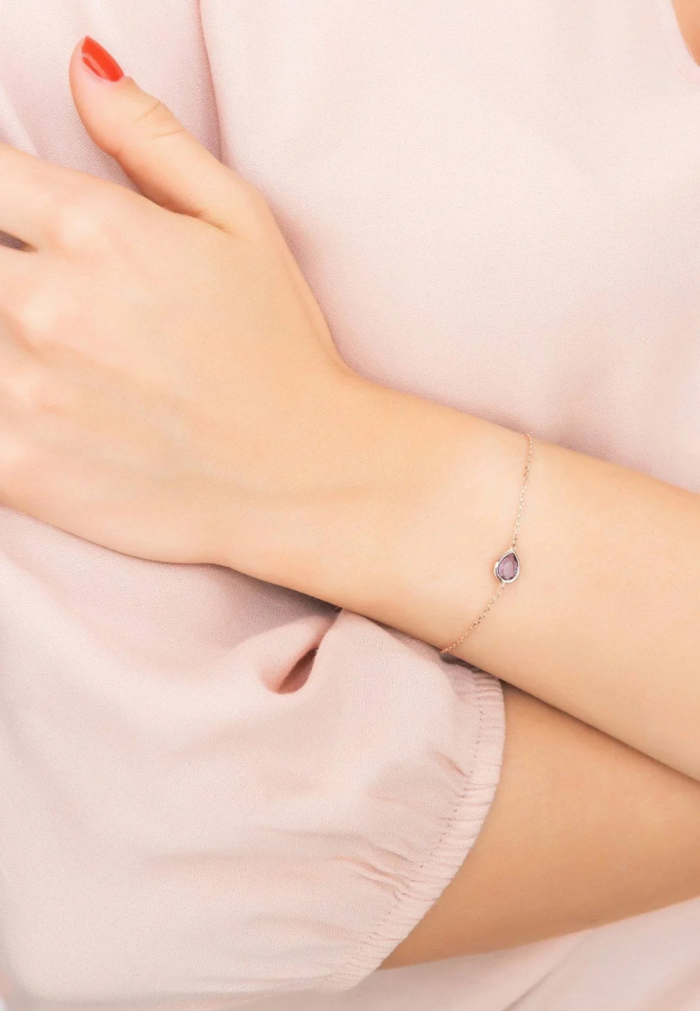 Pisa Mini Teardrop Bracelet Rosegold Amethyst - LATELITA Bracelets