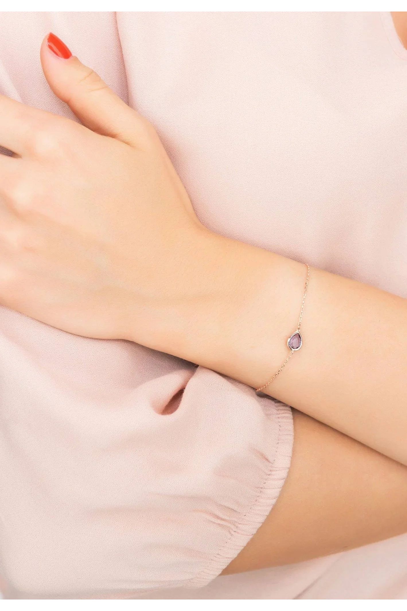 Pisa Mini Teardrop Bracelet Rosegold Amethyst - LATELITA Bracelets