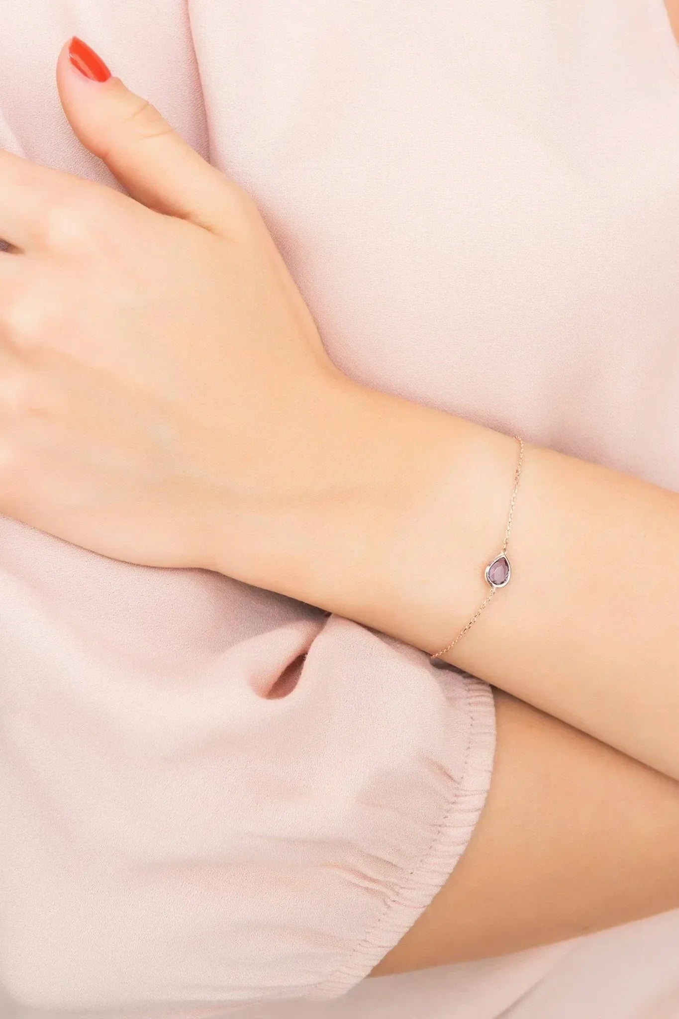 Pisa Mini Teardrop Bracelet Rosegold Amethyst - LATELITA Bracelets