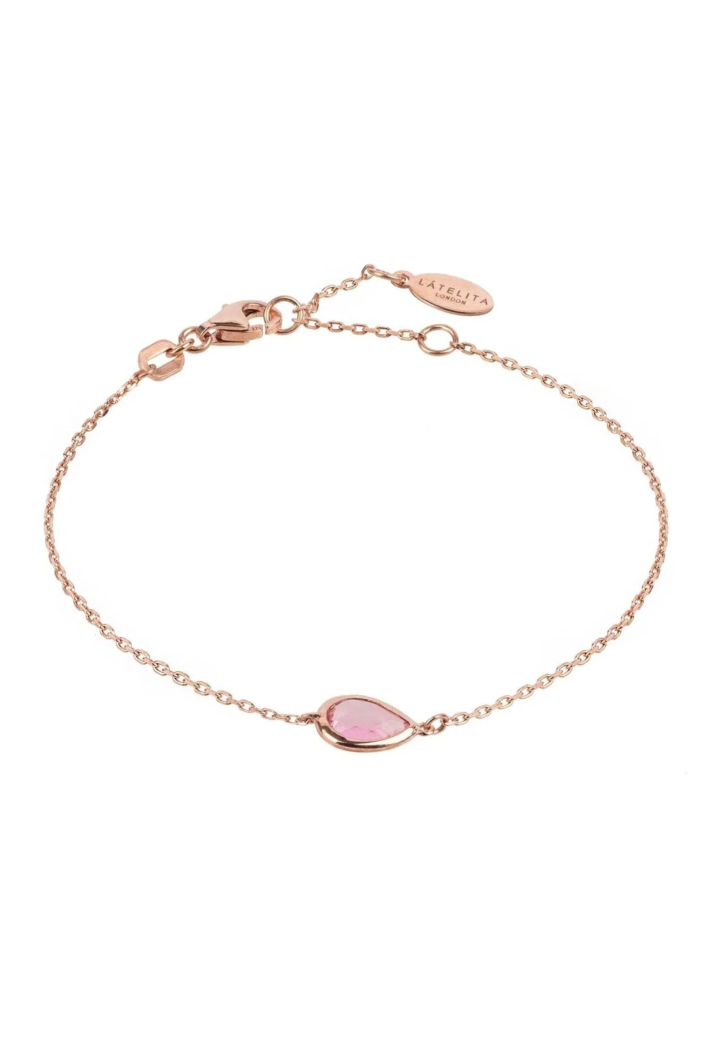 Pisa Mini Teardrop Bracelet Rosegold Pink Tourmaline - LATELITA Bracelets