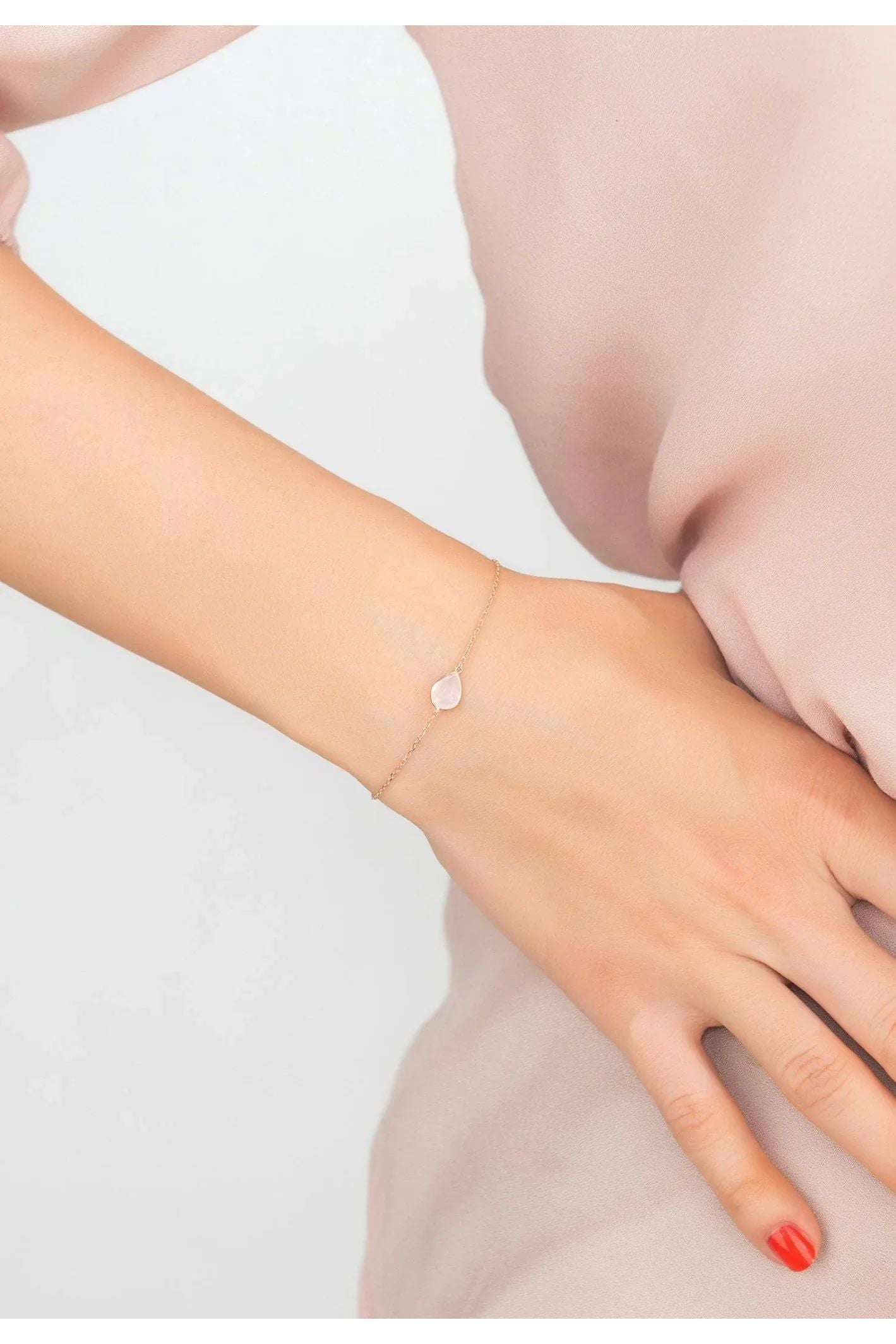 Pisa Mini Teardrop Bracelet Rosegold Rose Quartz - LATELITA Bracelets