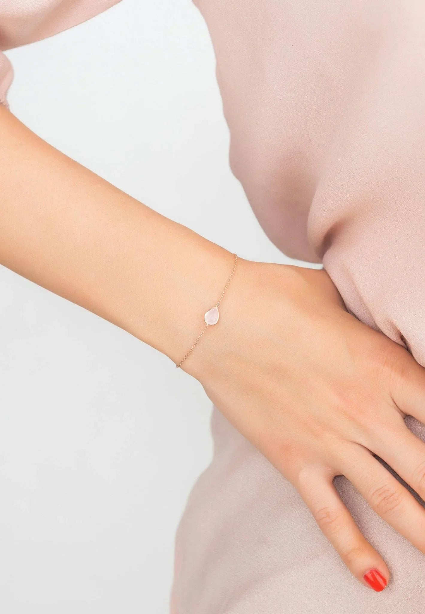 Pisa Mini Teardrop Bracelet Rosegold Rose Quartz - LATELITA Bracelets