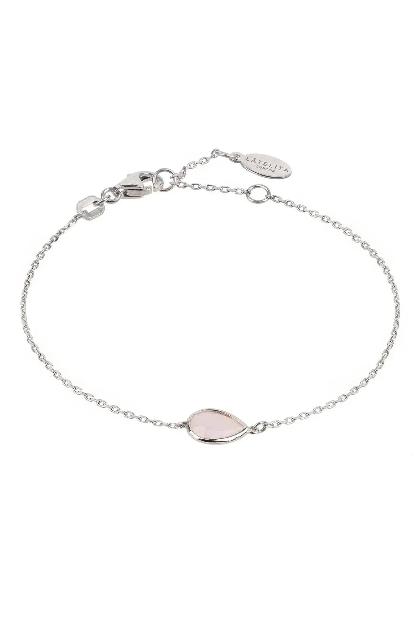 Pisa Mini Teardrop Bracelet Silver Rose Quartz - LATELITA Bracelets