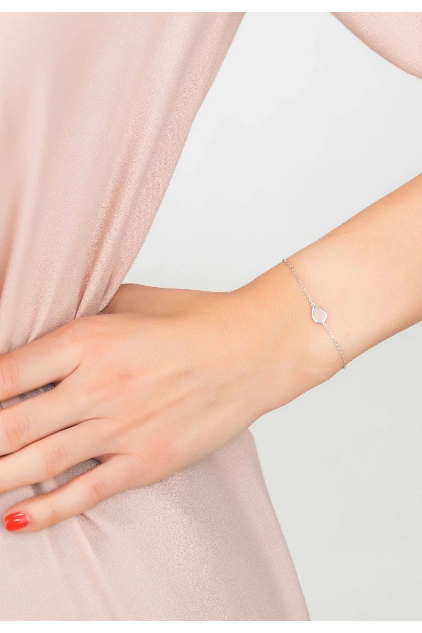 Pisa Mini Teardrop Bracelet Silver Rose Quartz - LATELITA Bracelets