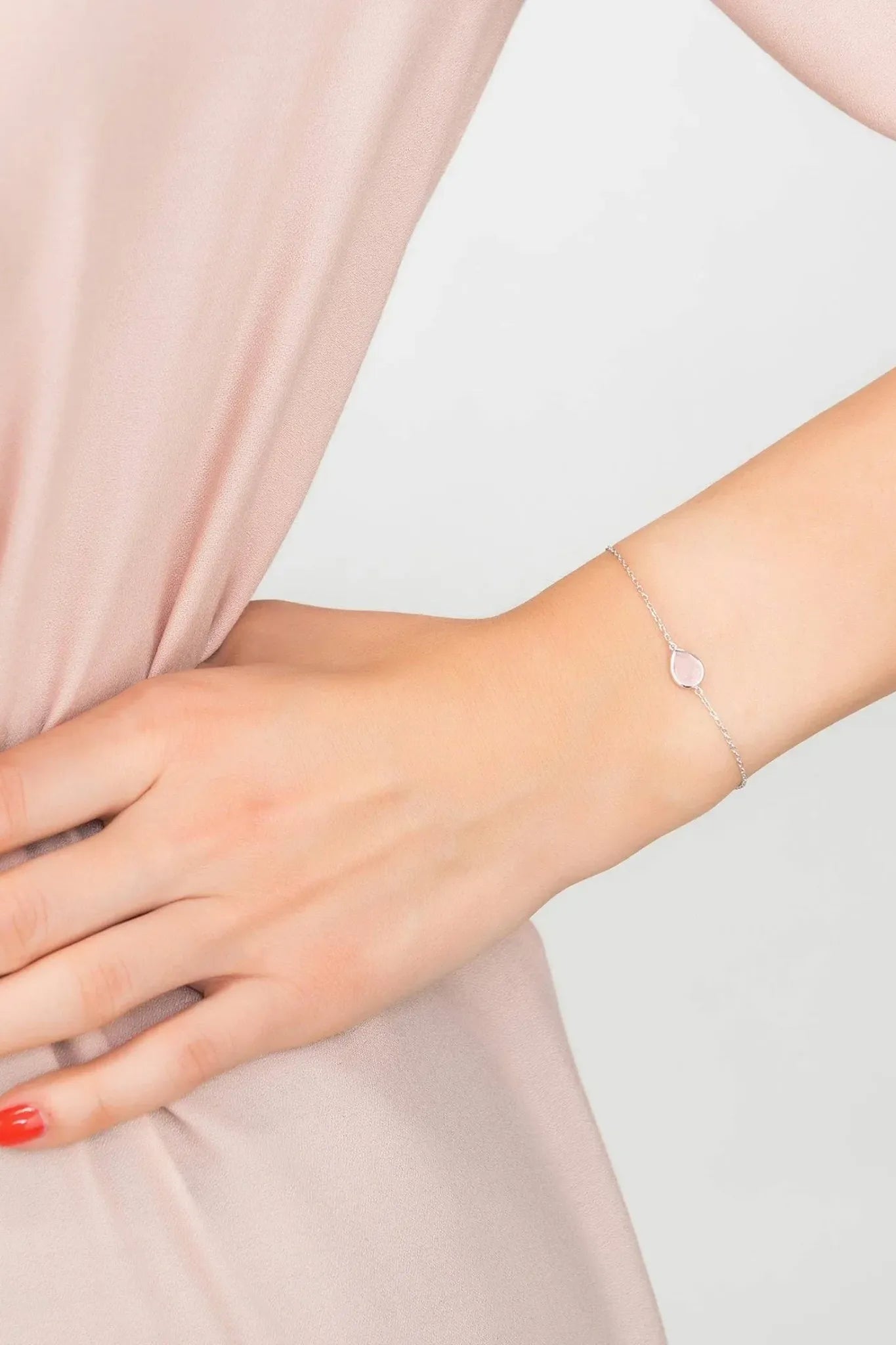 Pisa Mini Teardrop Bracelet Silver Rose Quartz - LATELITA Bracelets