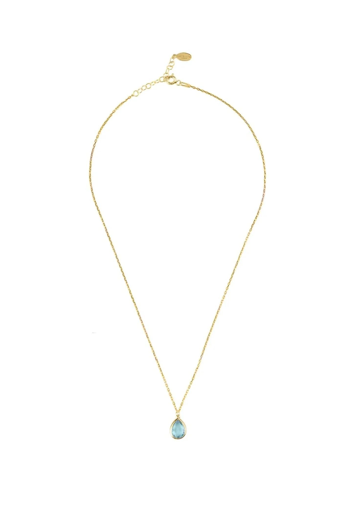 Pisa Mini Teardrop Necklace Gold Blue Topaz - LATELITA Necklaces