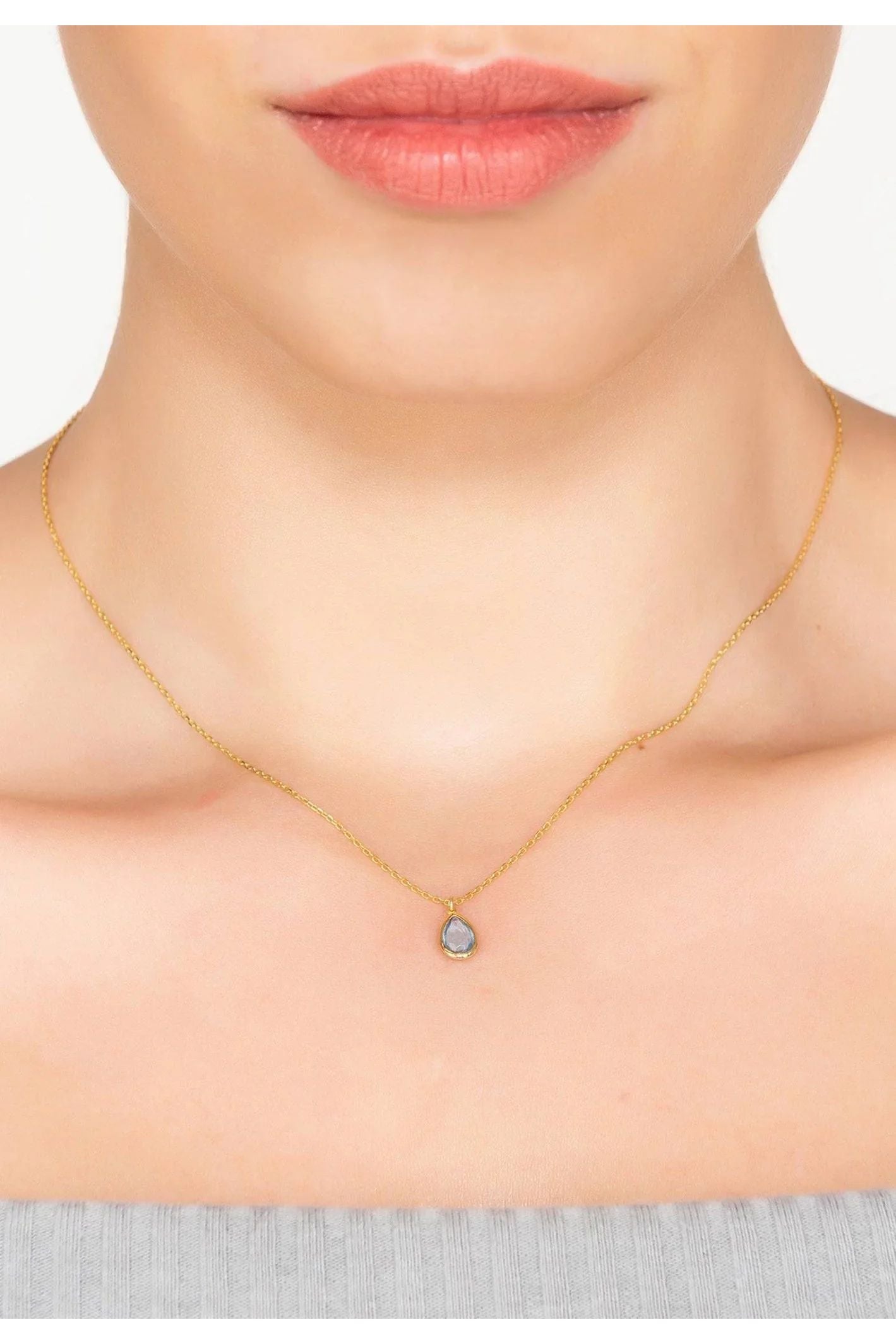 Pisa Mini Teardrop Necklace Gold Blue Topaz - LATELITA Necklaces