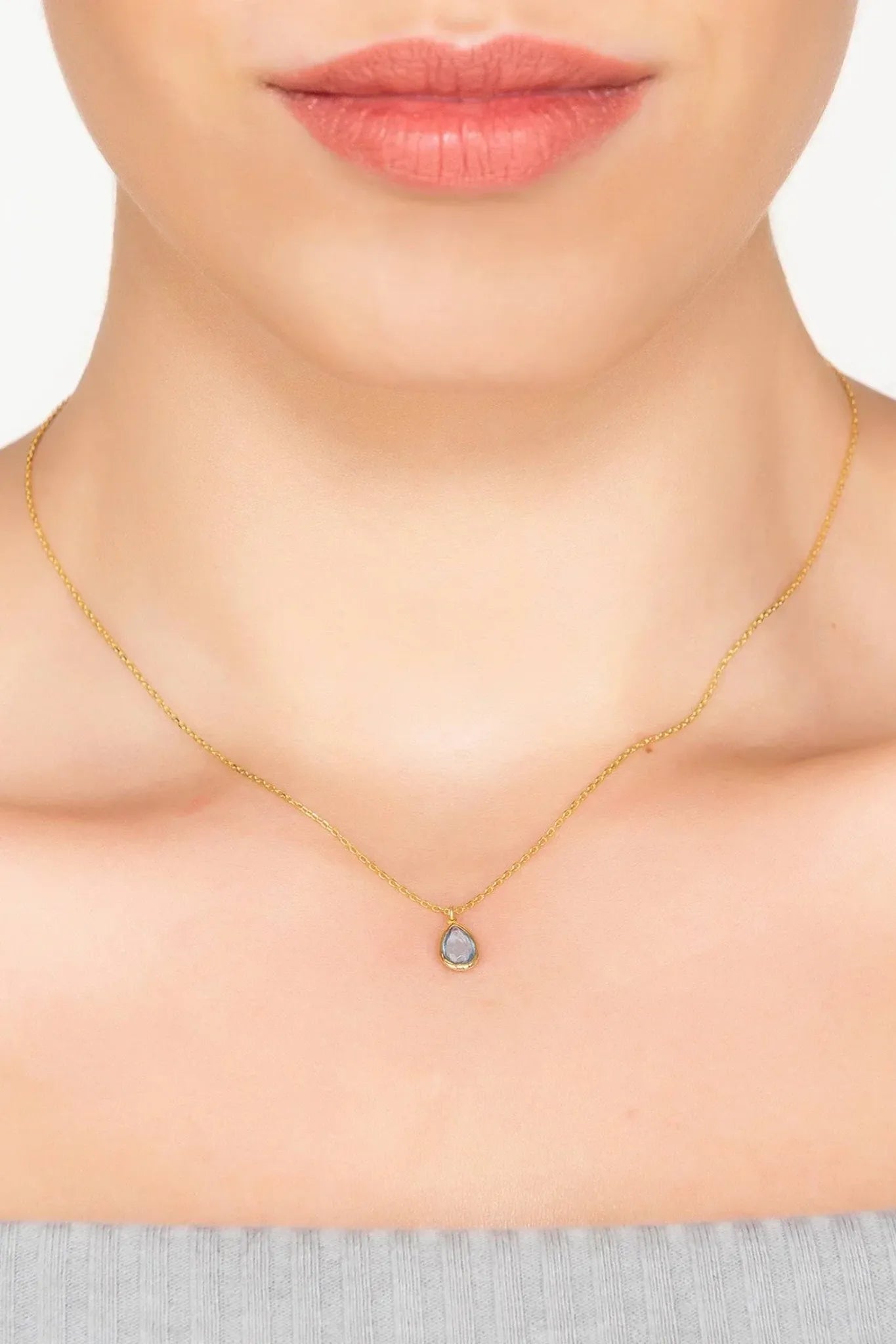 Pisa Mini Teardrop Necklace Gold Blue Topaz - LATELITA Necklaces