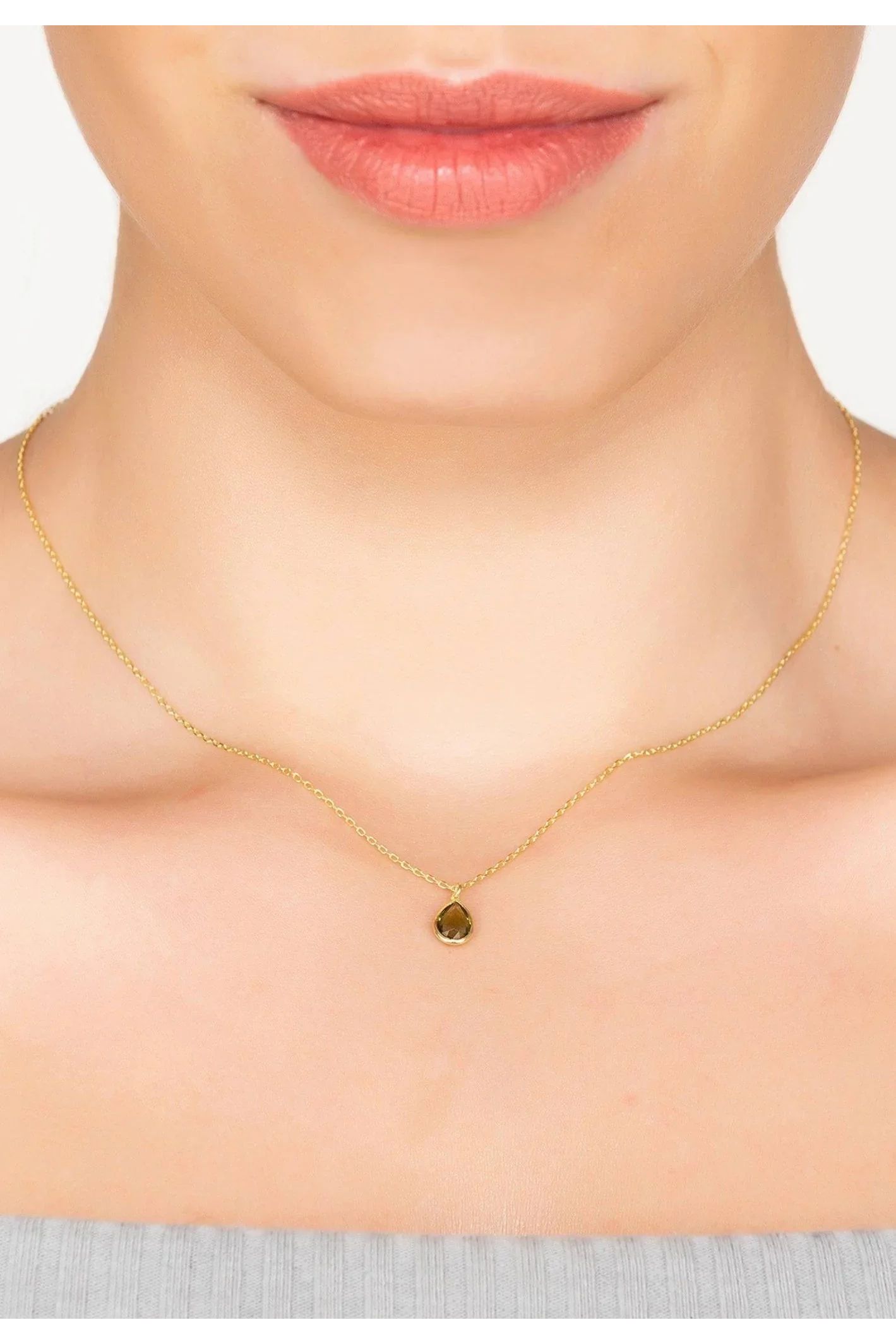 Pisa Mini Teardrop Necklace Gold Peridot - LATELITA Necklaces