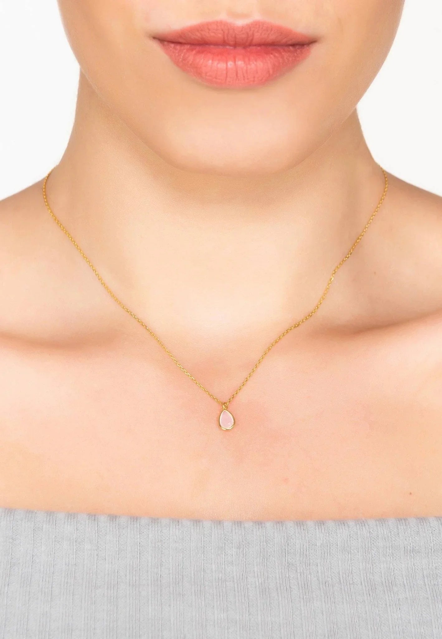 Pisa Mini Teardrop Necklace Gold Rose Quartz - LATELITA Necklaces