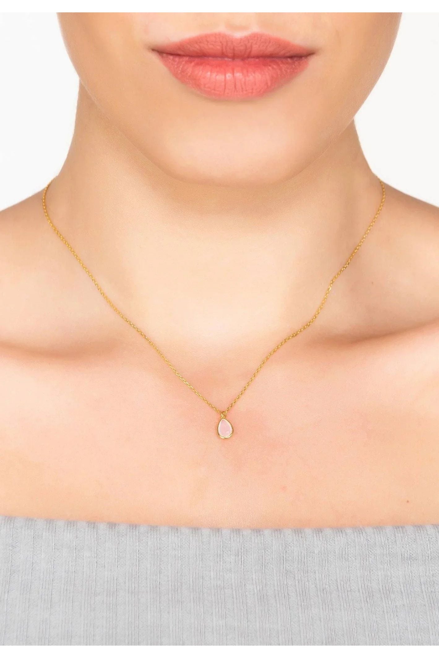 Pisa Mini Teardrop Necklace Gold Rose Quartz - LATELITA Necklaces