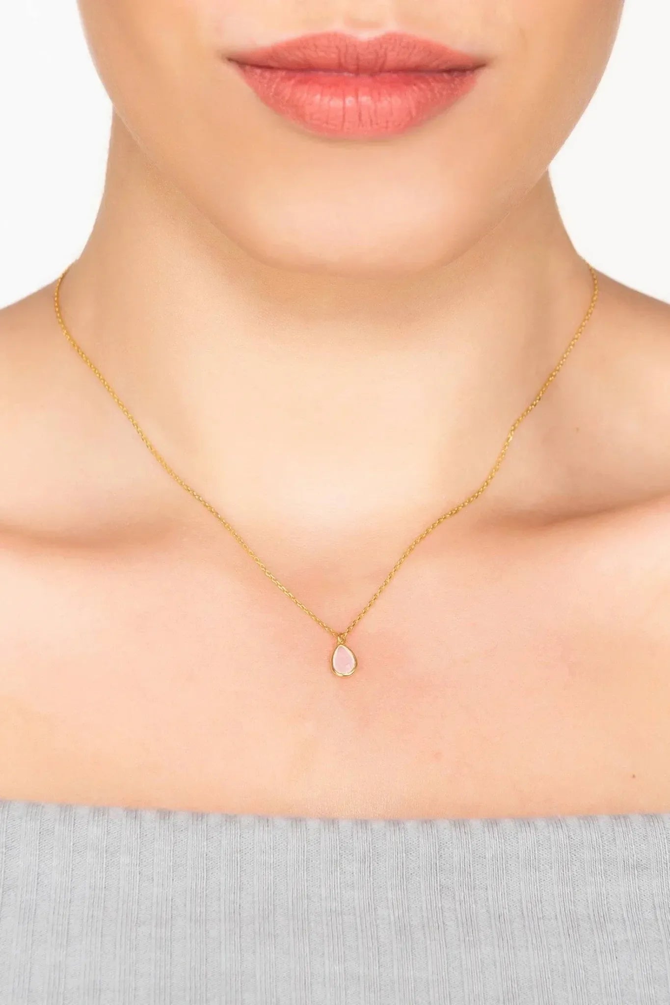 Pisa Mini Teardrop Necklace Gold Rose Quartz - LATELITA Necklaces