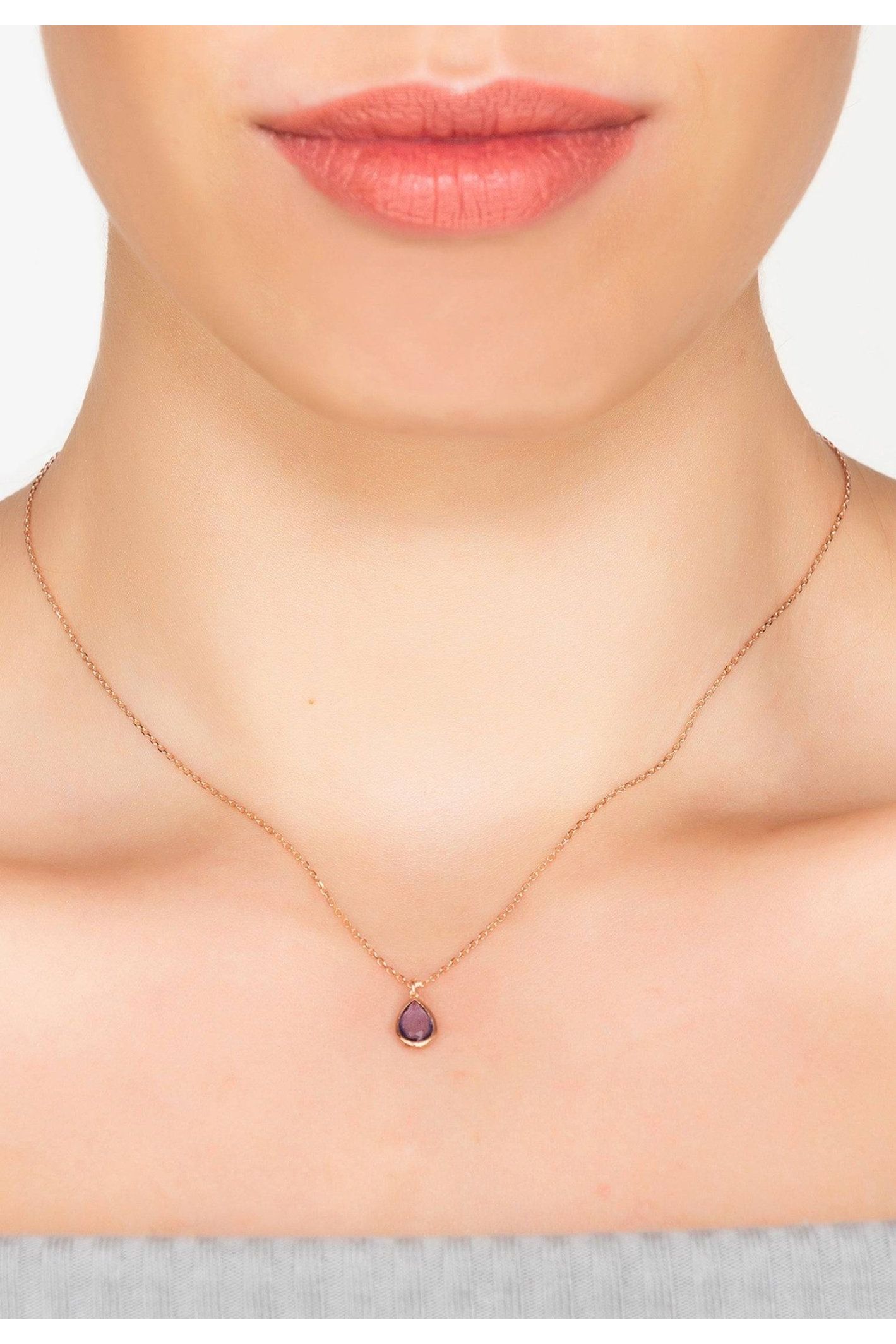 Pisa Mini Teardrop Necklace Rosegold Amethyst - LATELITA Necklaces