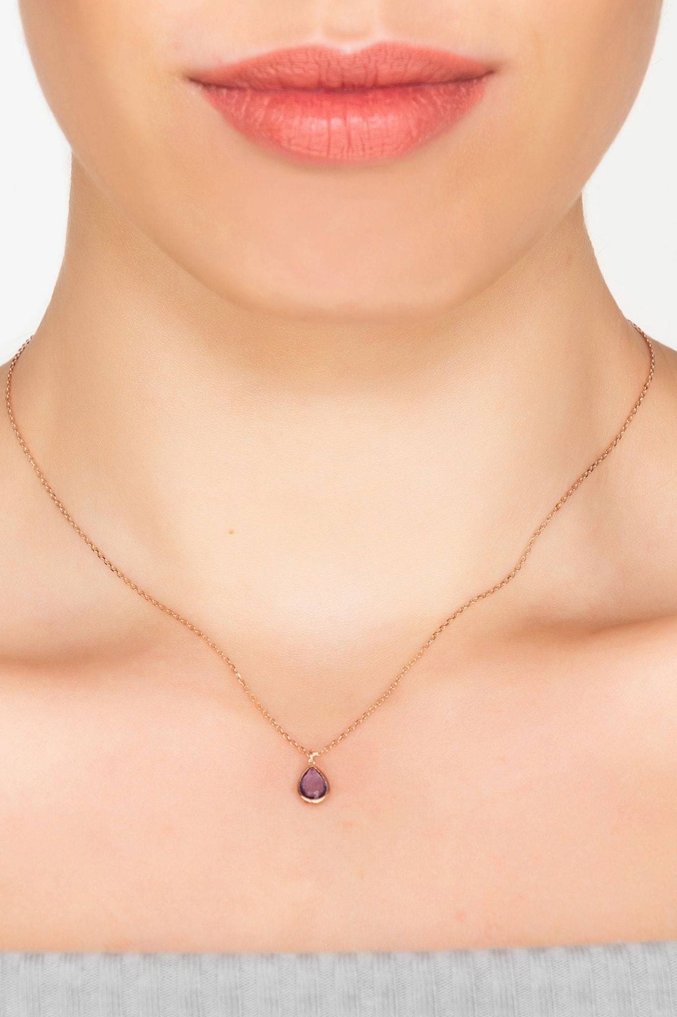 Pisa Mini Teardrop Necklace Rosegold Amethyst - LATELITA Necklaces