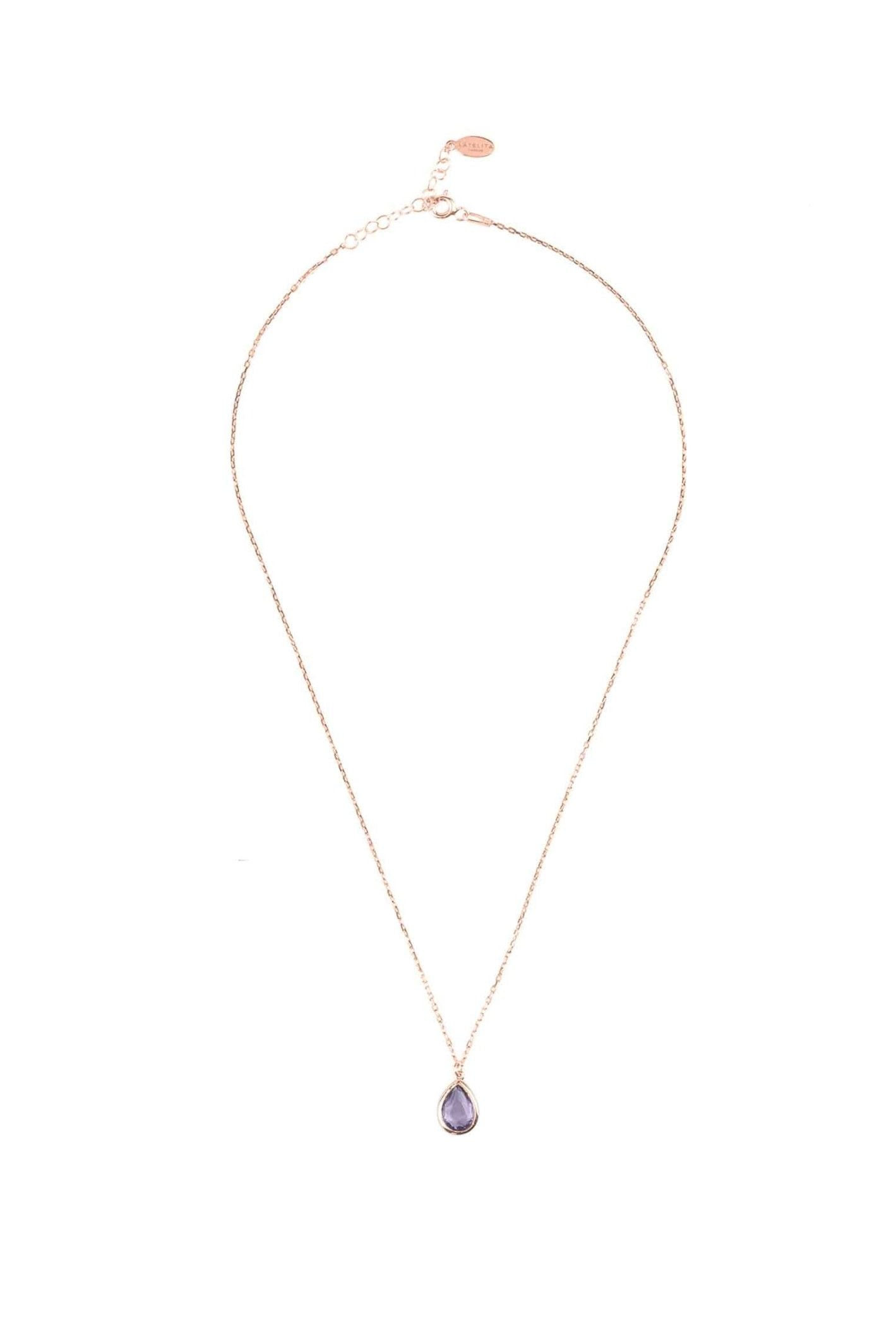Pisa Mini Teardrop Necklace Rosegold Amethyst - LATELITA Necklaces