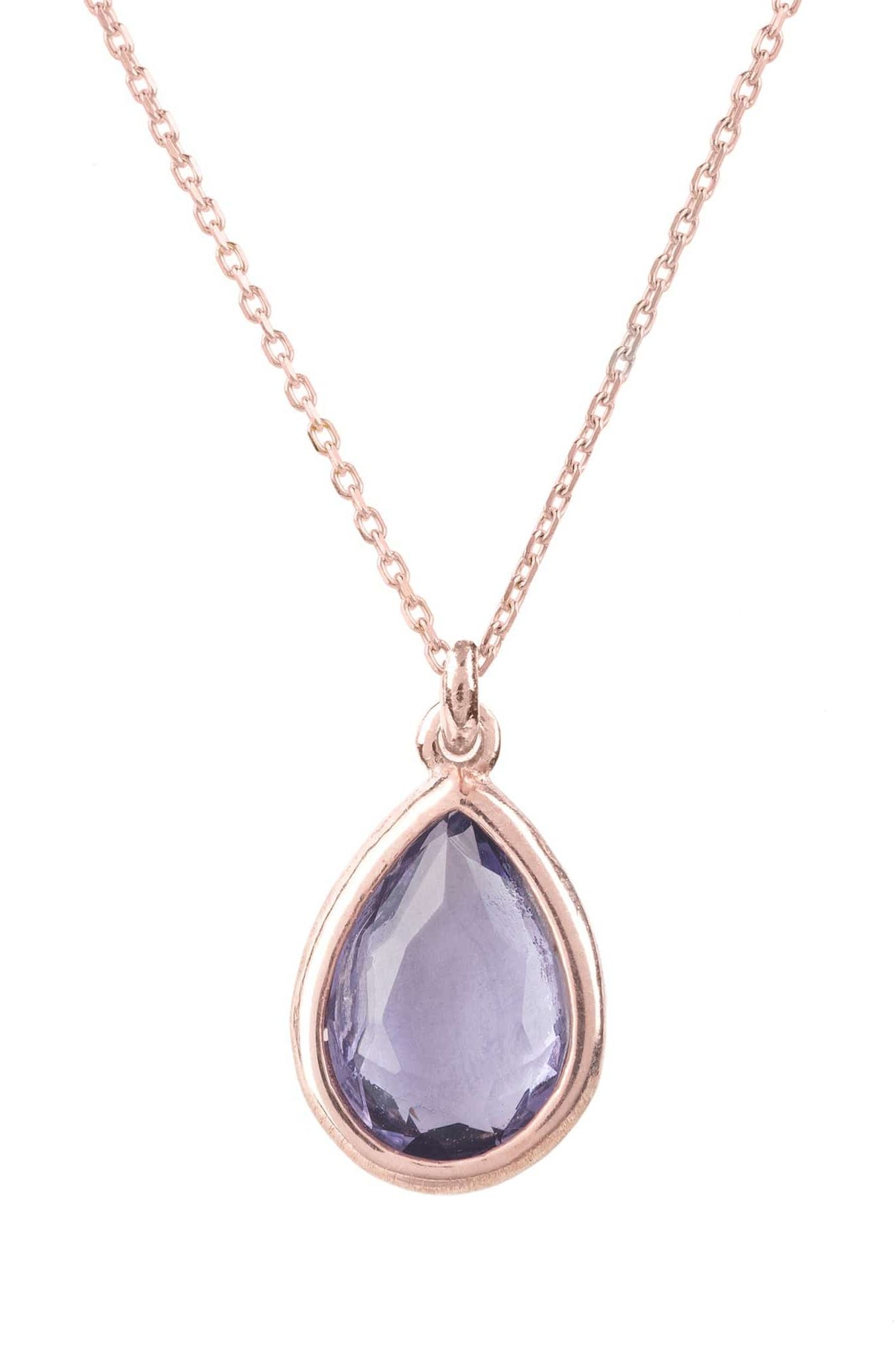 Pisa Mini Teardrop Necklace Rosegold Amethyst - LATELITA Necklaces