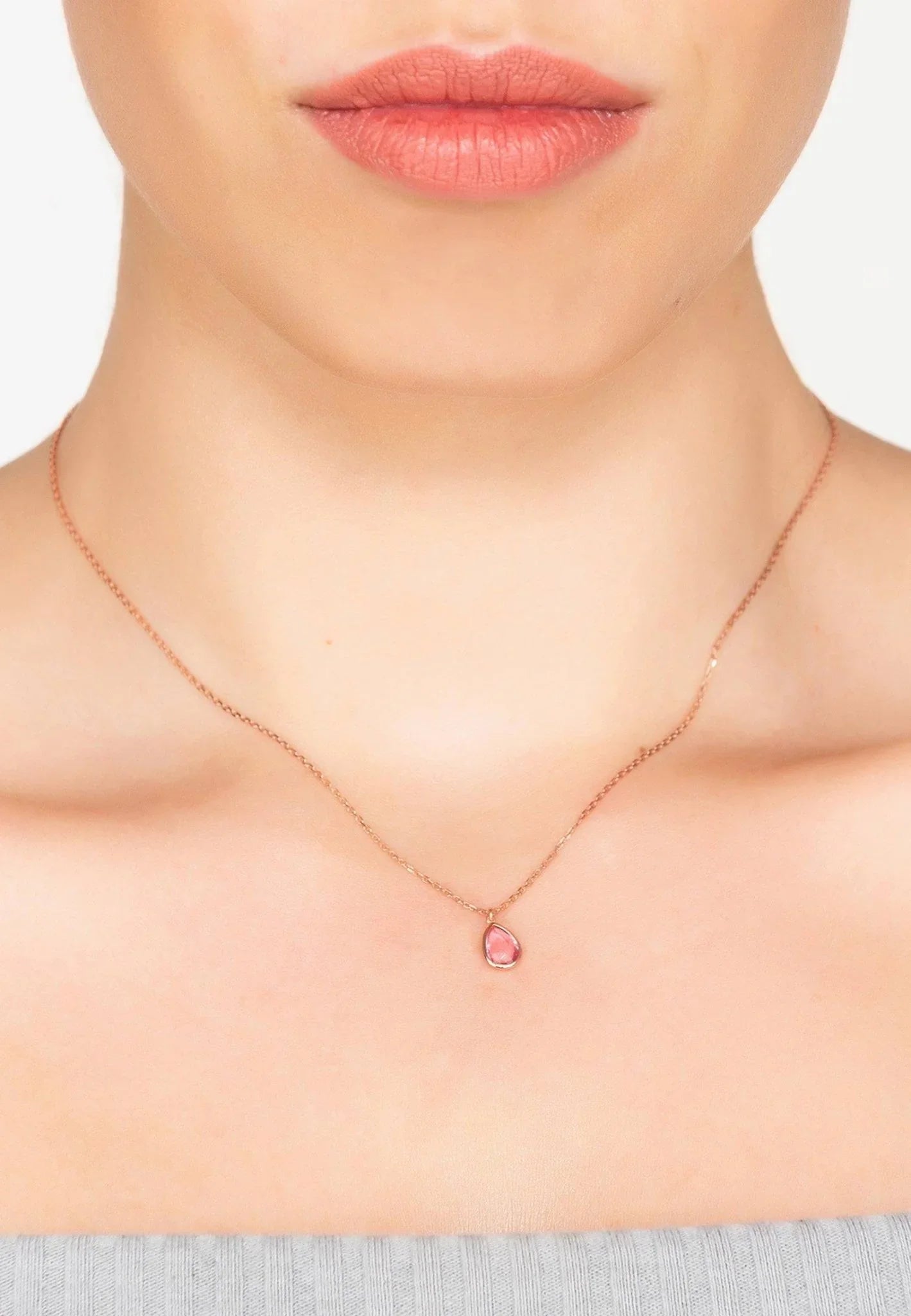 Pisa Mini Teardrop Necklace Rosegold Pink Tourmaline - LATELITA Necklaces