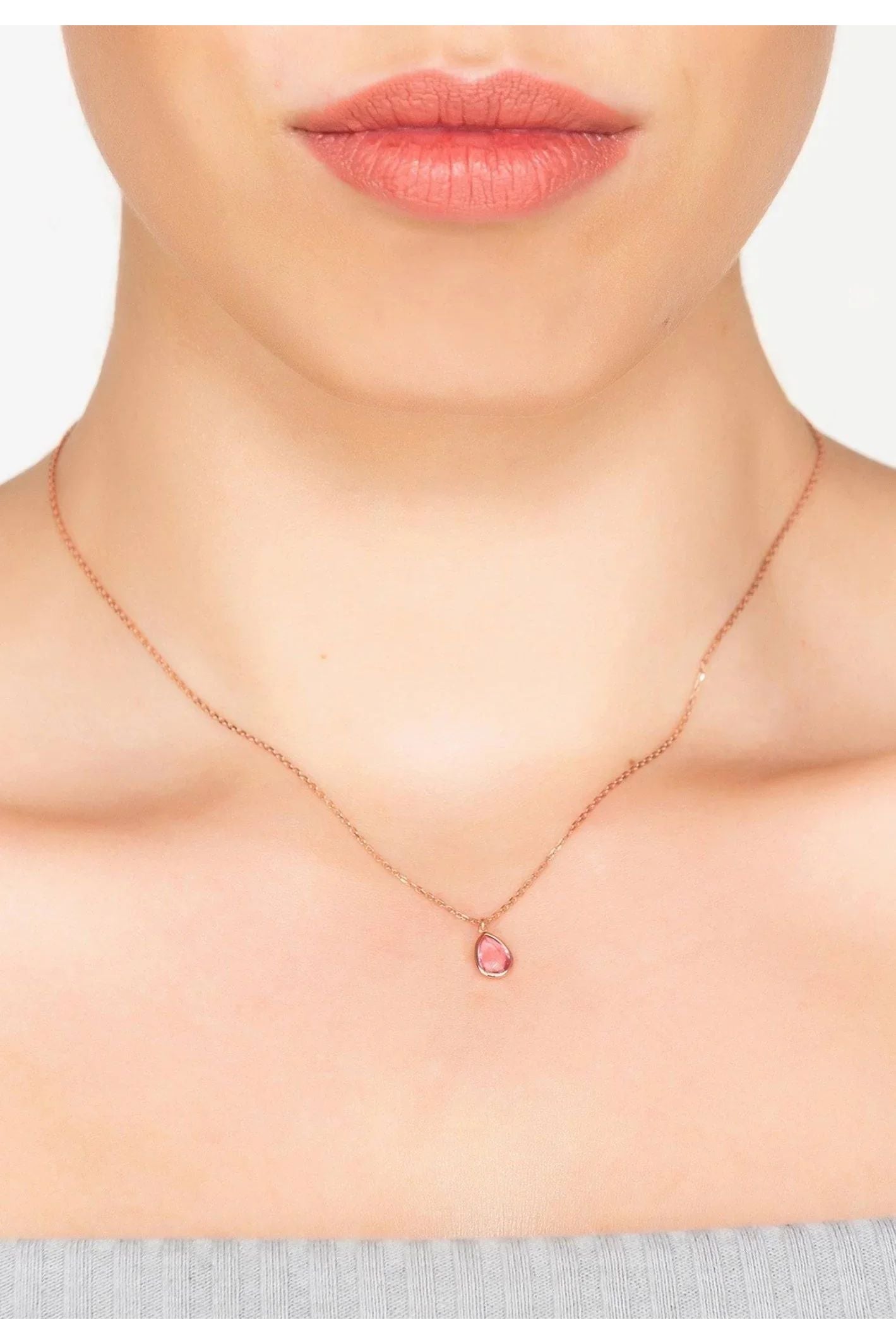 Pisa Mini Teardrop Necklace Rosegold Pink Tourmaline - LATELITA Necklaces