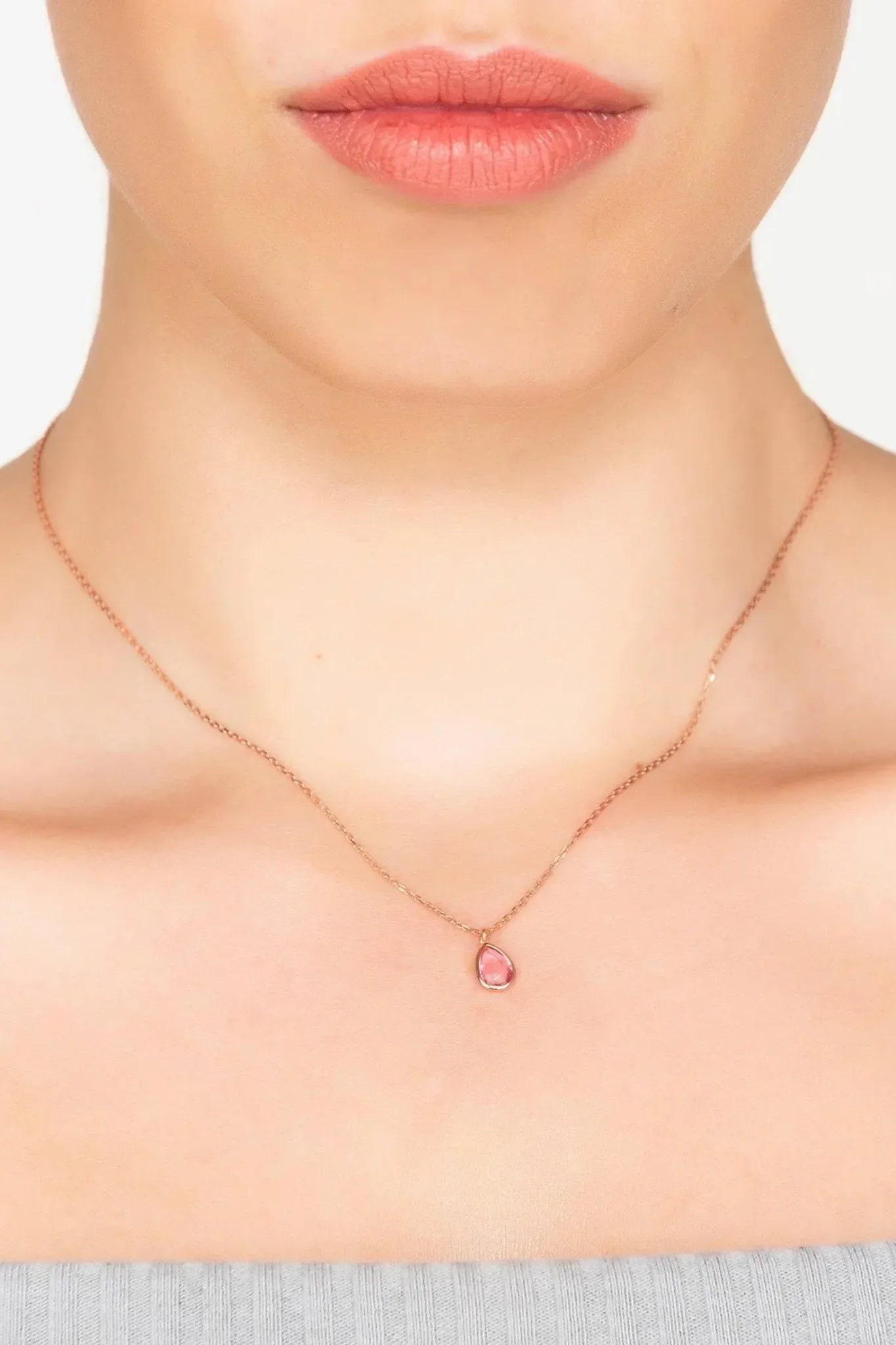 Pisa Mini Teardrop Necklace Rosegold Pink Tourmaline - LATELITA Necklaces