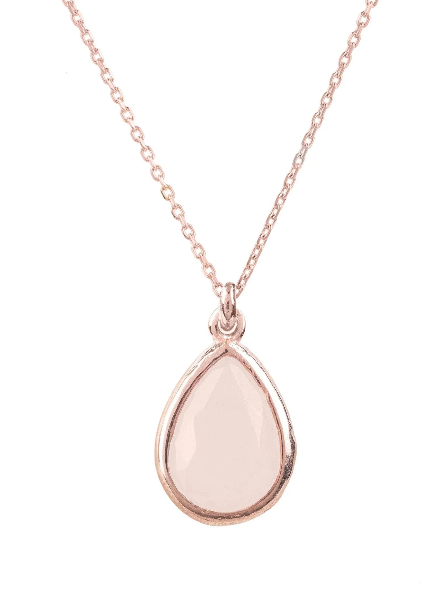 Pisa Mini Teardrop Necklace Rosegold Rose Quartz - LATELITA Necklaces