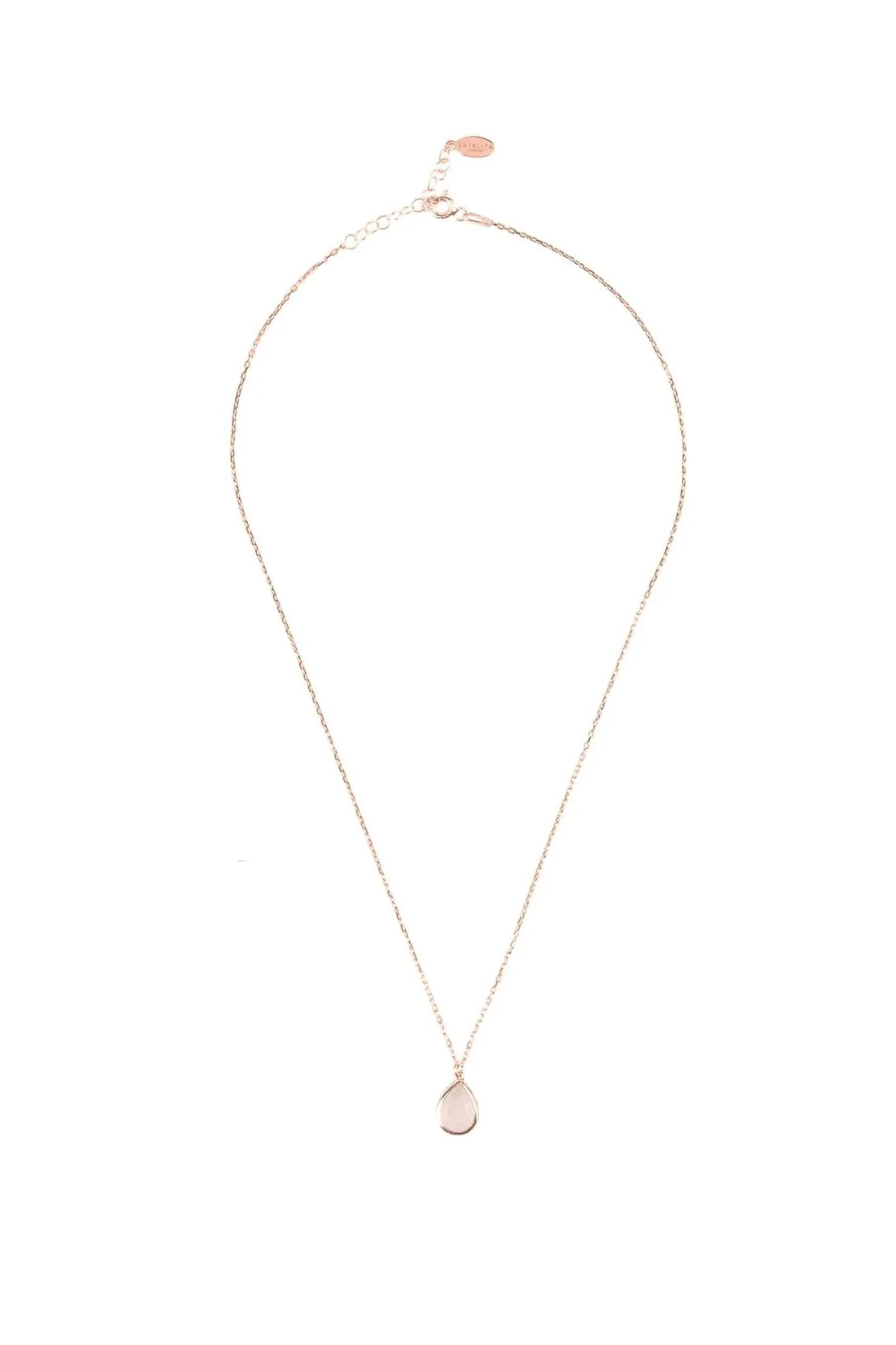 Pisa Mini Teardrop Necklace Rosegold Rose Quartz - LATELITA Necklaces