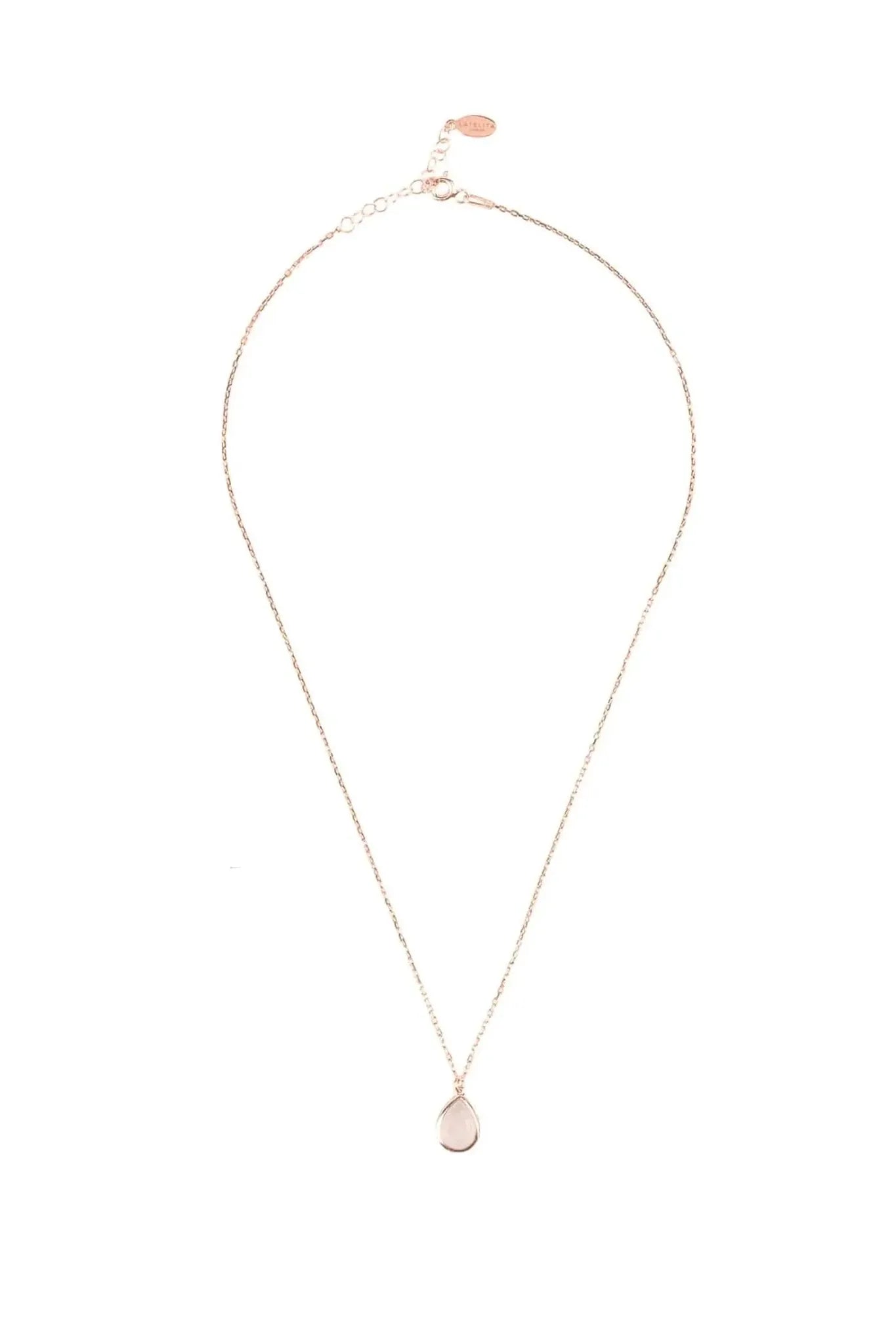 Pisa Mini Teardrop Necklace Rosegold Rose Quartz - LATELITA Necklaces