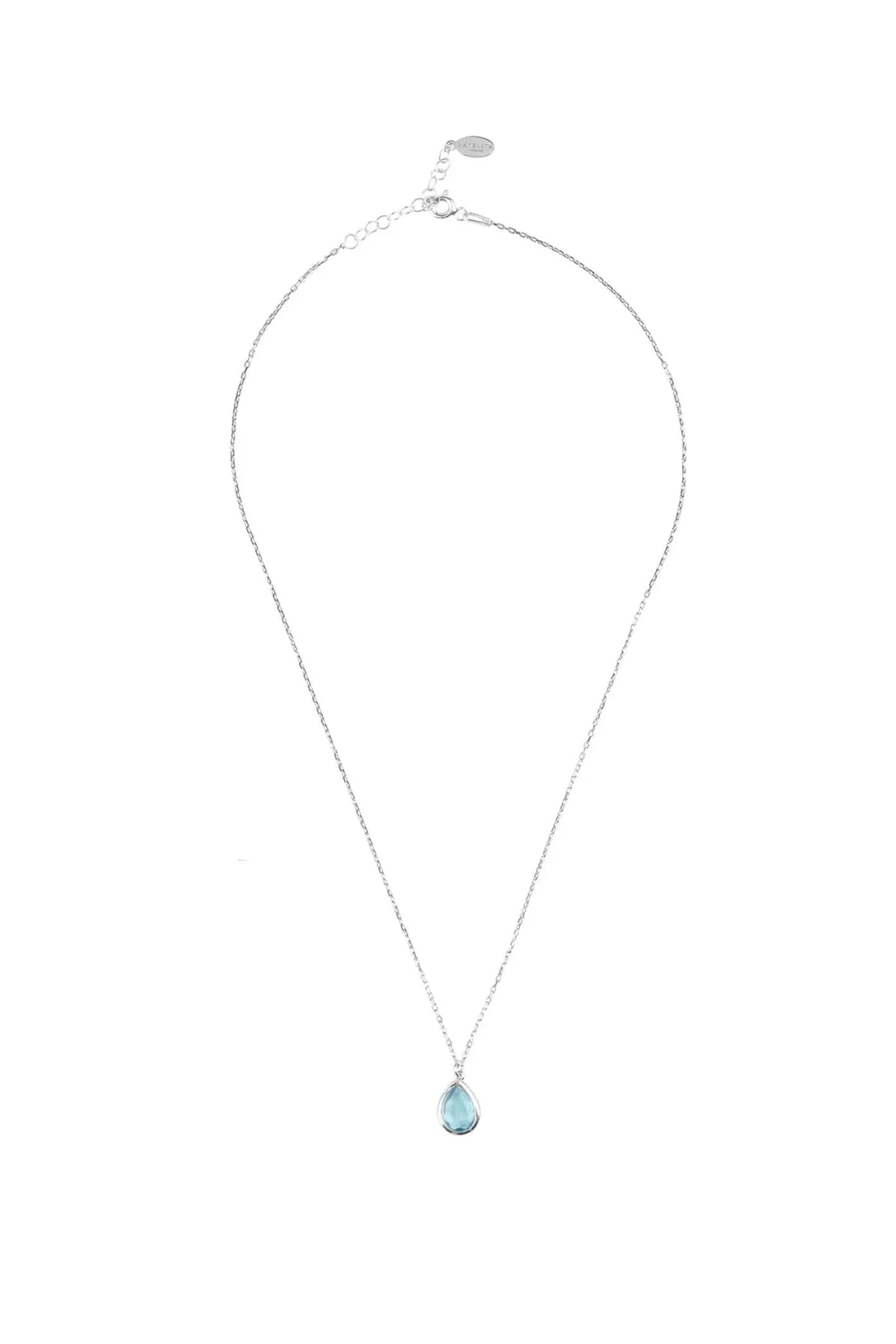 Pisa Mini Teardrop Necklace Silver Blue Topaz - LATELITA Necklaces