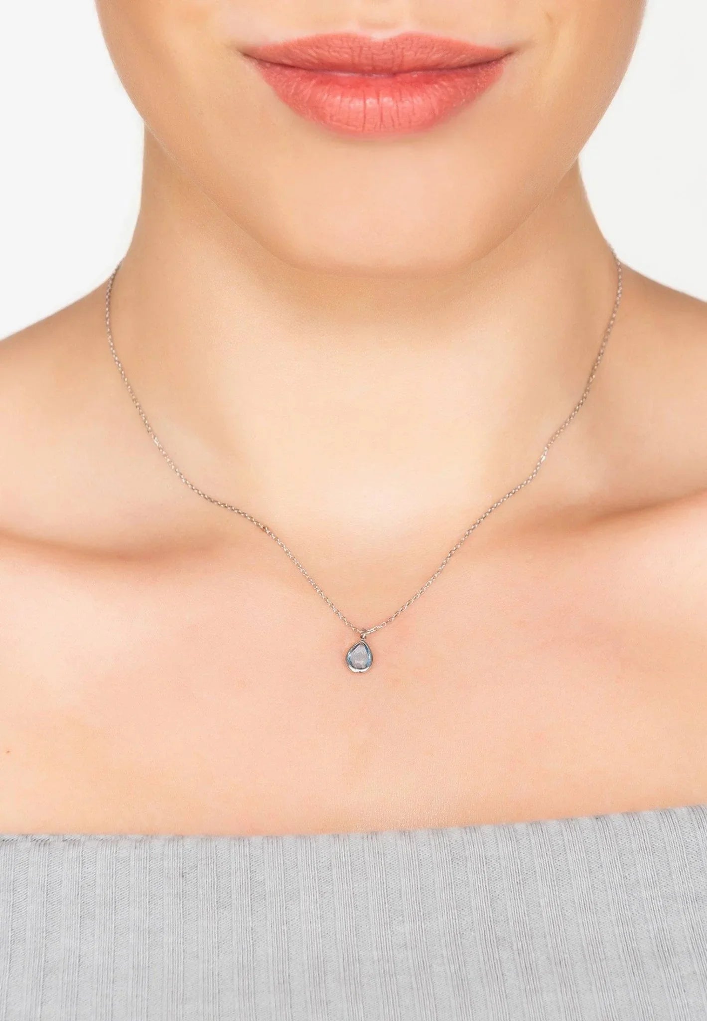 Pisa Mini Teardrop Necklace Silver Blue Topaz - LATELITA Necklaces