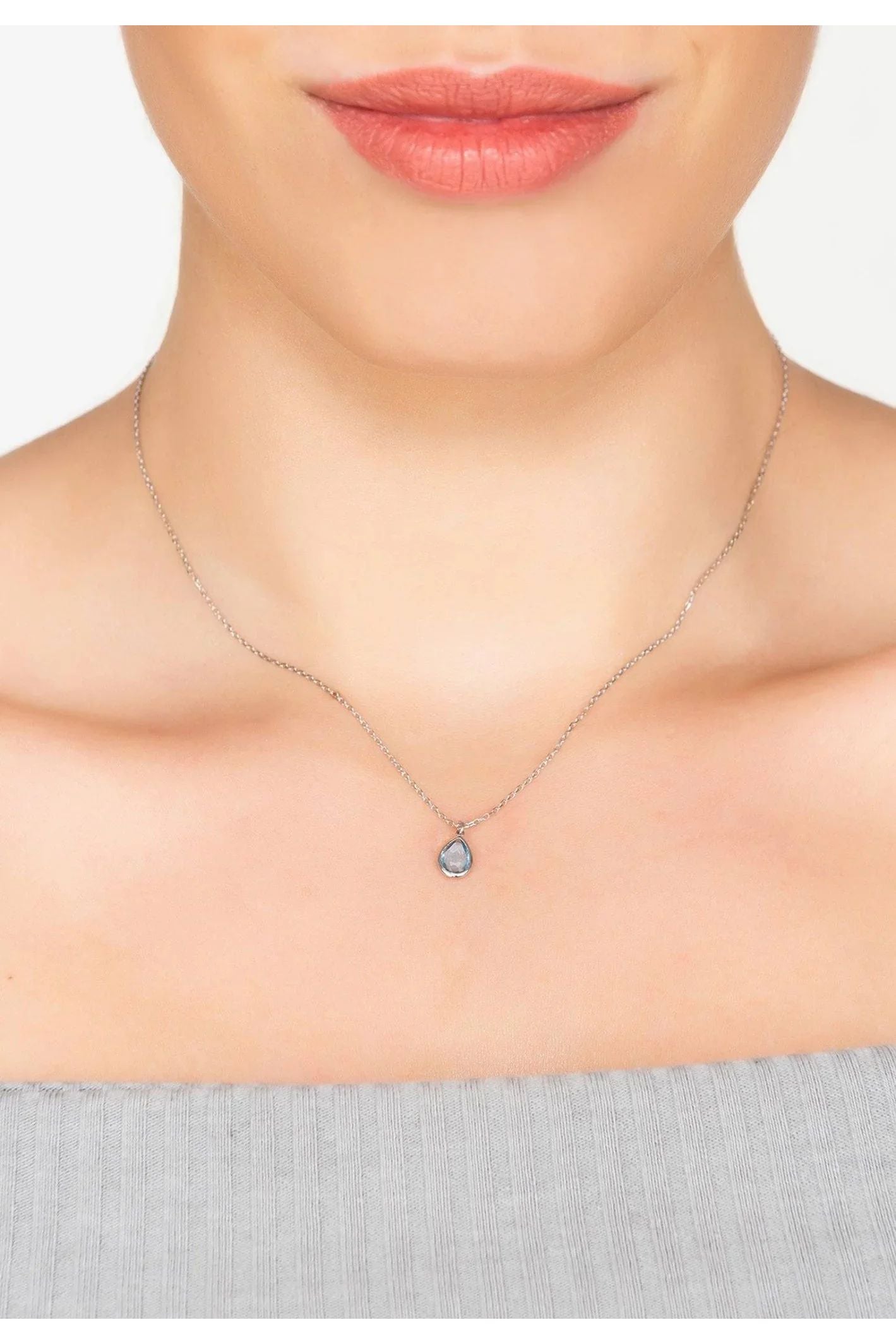 Pisa Mini Teardrop Necklace Silver Blue Topaz - LATELITA Necklaces