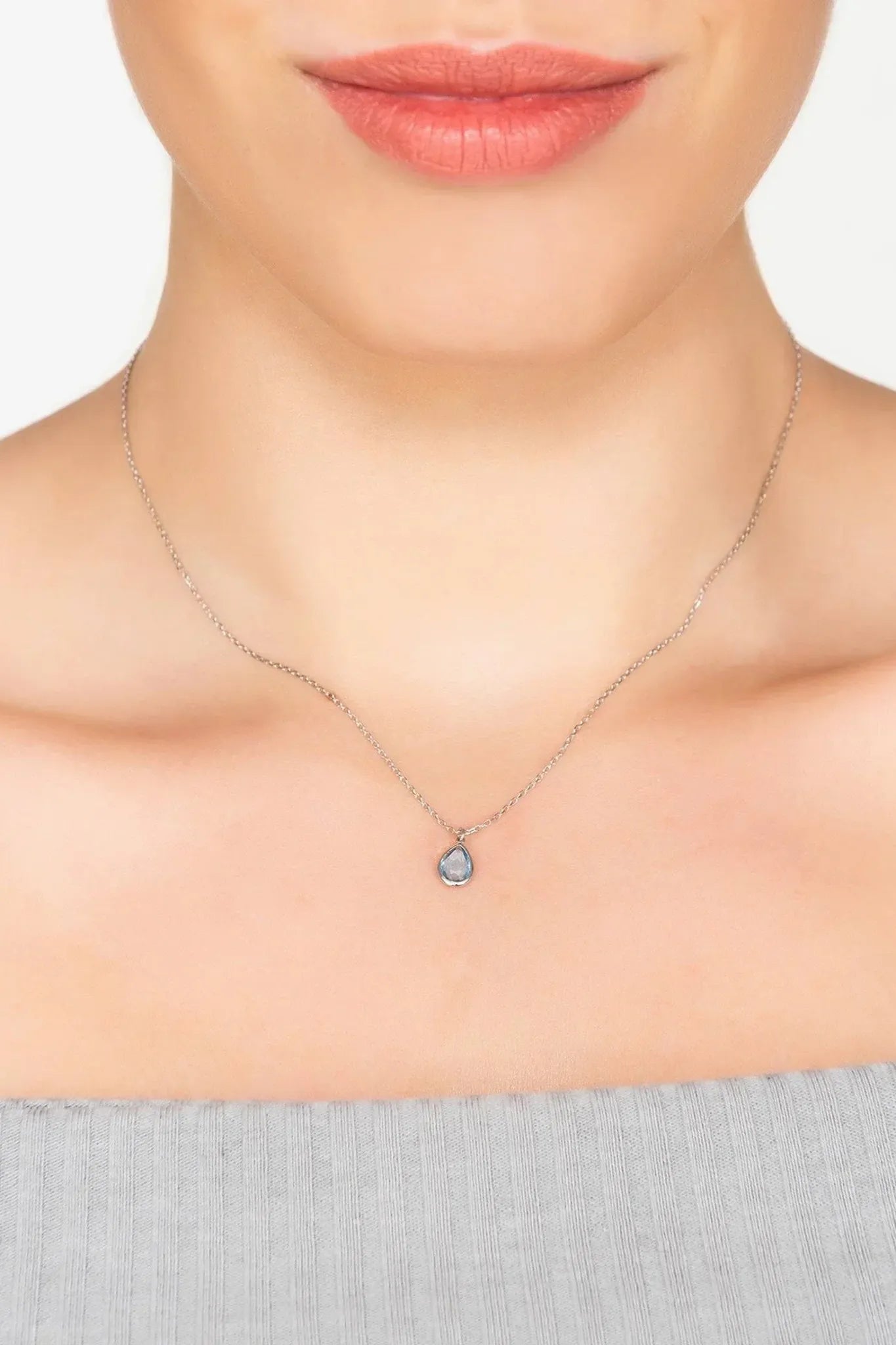 Pisa Mini Teardrop Necklace Silver Blue Topaz - LATELITA Necklaces