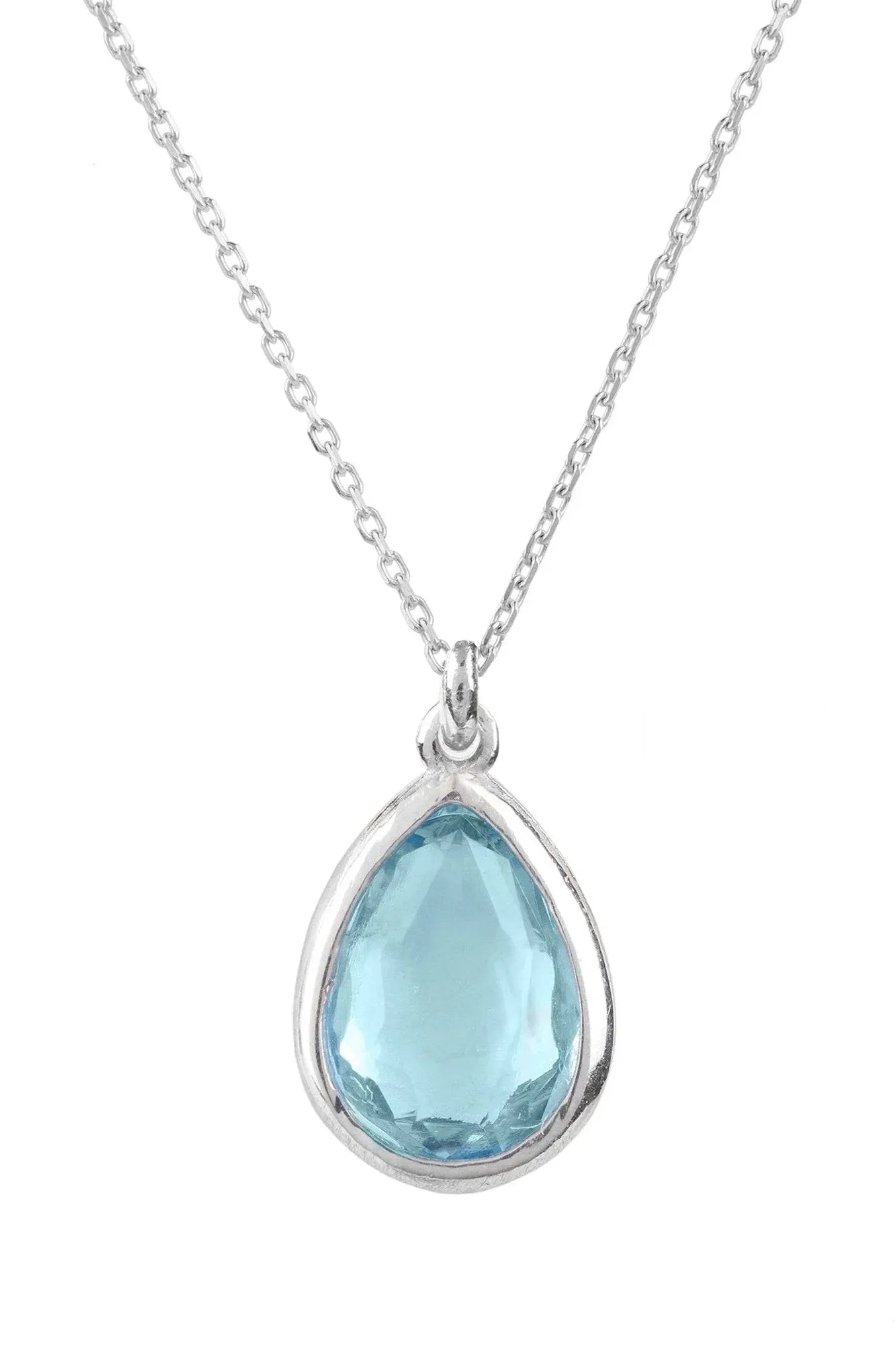 Pisa Mini Teardrop Necklace Silver Blue Topaz - LATELITA Necklaces