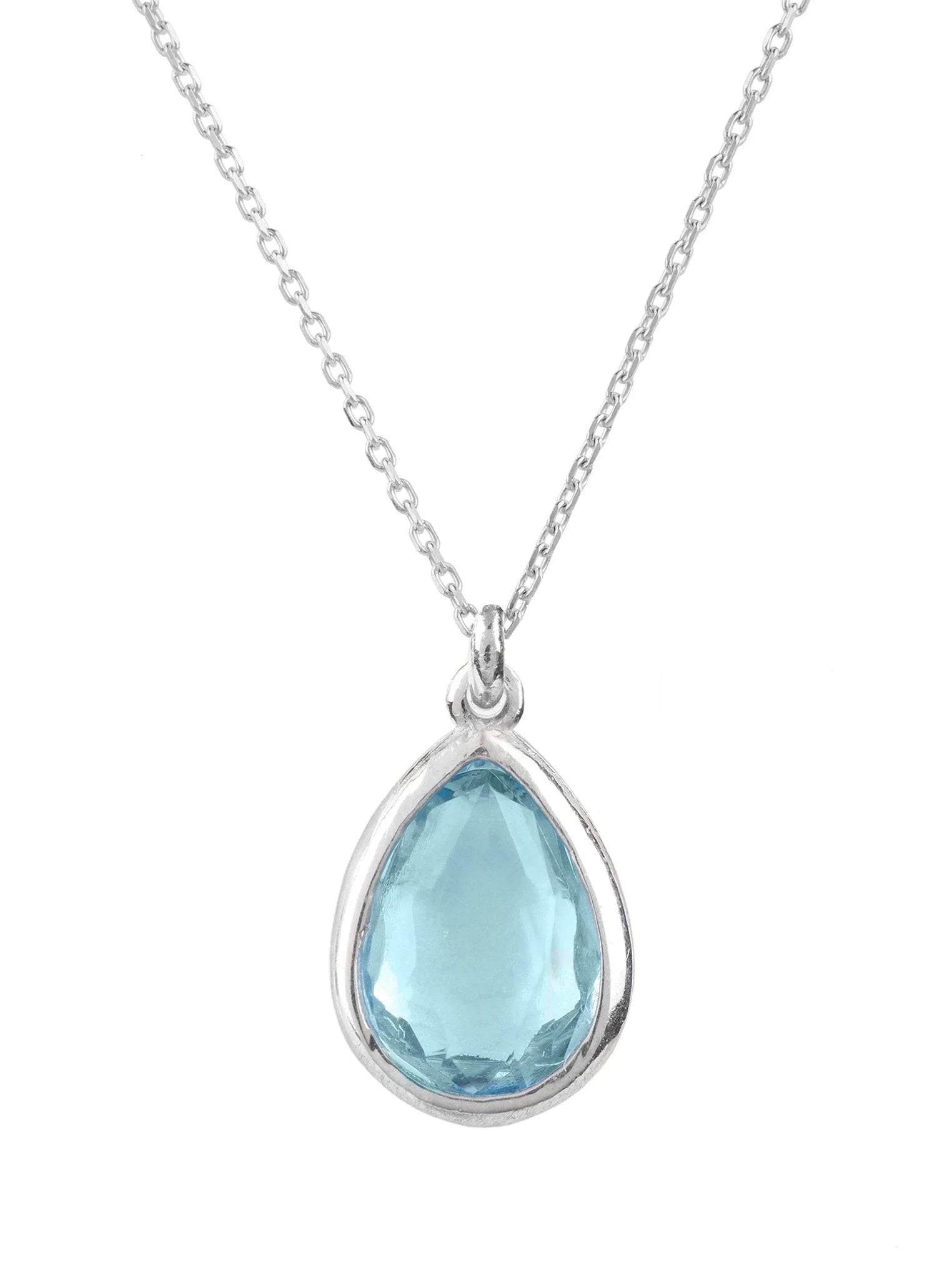 Pisa Mini Teardrop Necklace Silver Blue Topaz - LATELITA Necklaces