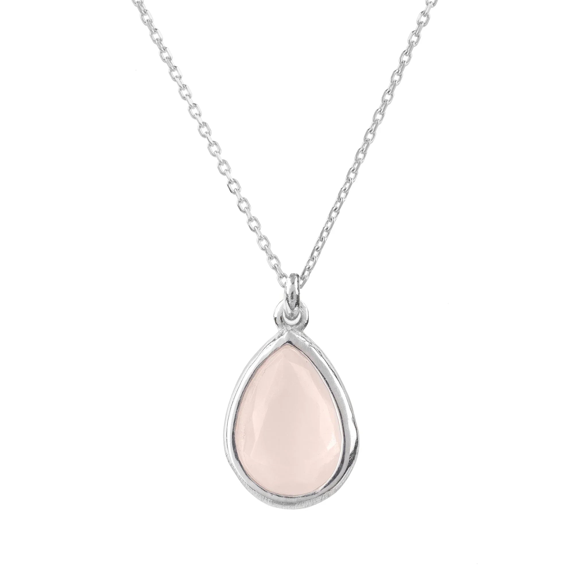 Pisa Mini Teardrop Necklace Silver Rose Quartz - LATELITA Necklaces