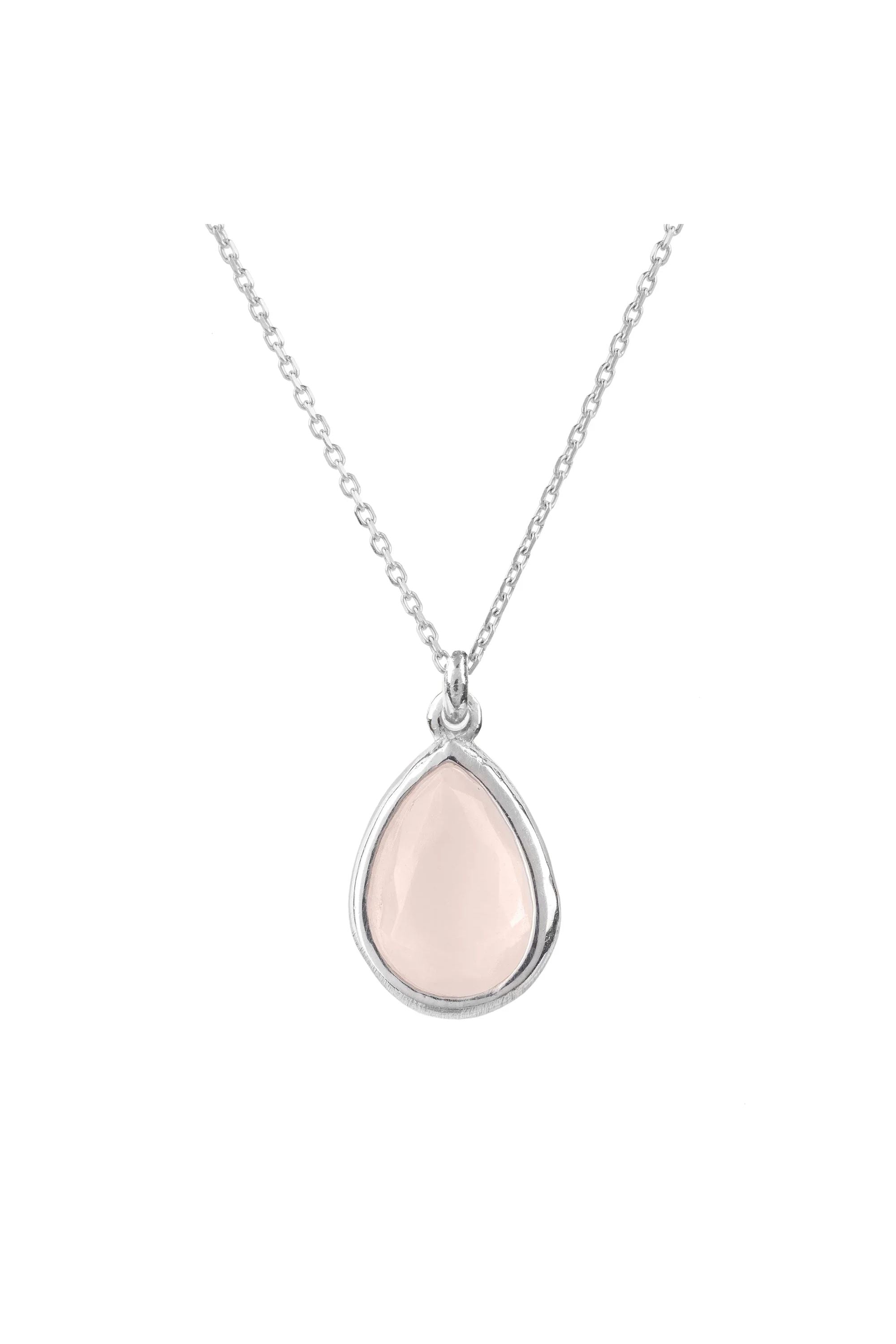 Pisa Mini Teardrop Necklace Silver Rose Quartz - LATELITA Necklaces
