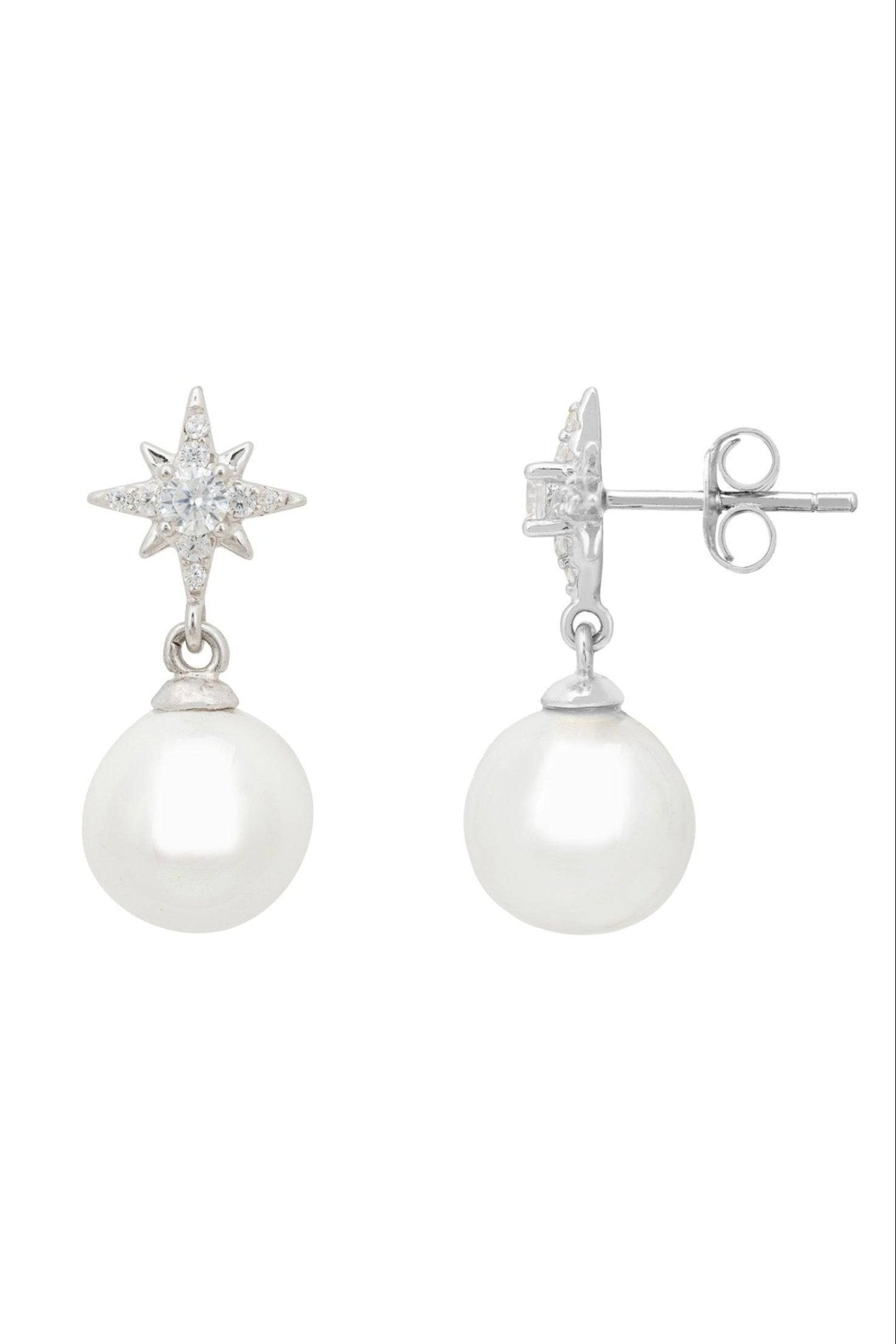 Polaris North Star Pearl Earrings Silver - LATELITA Earrings