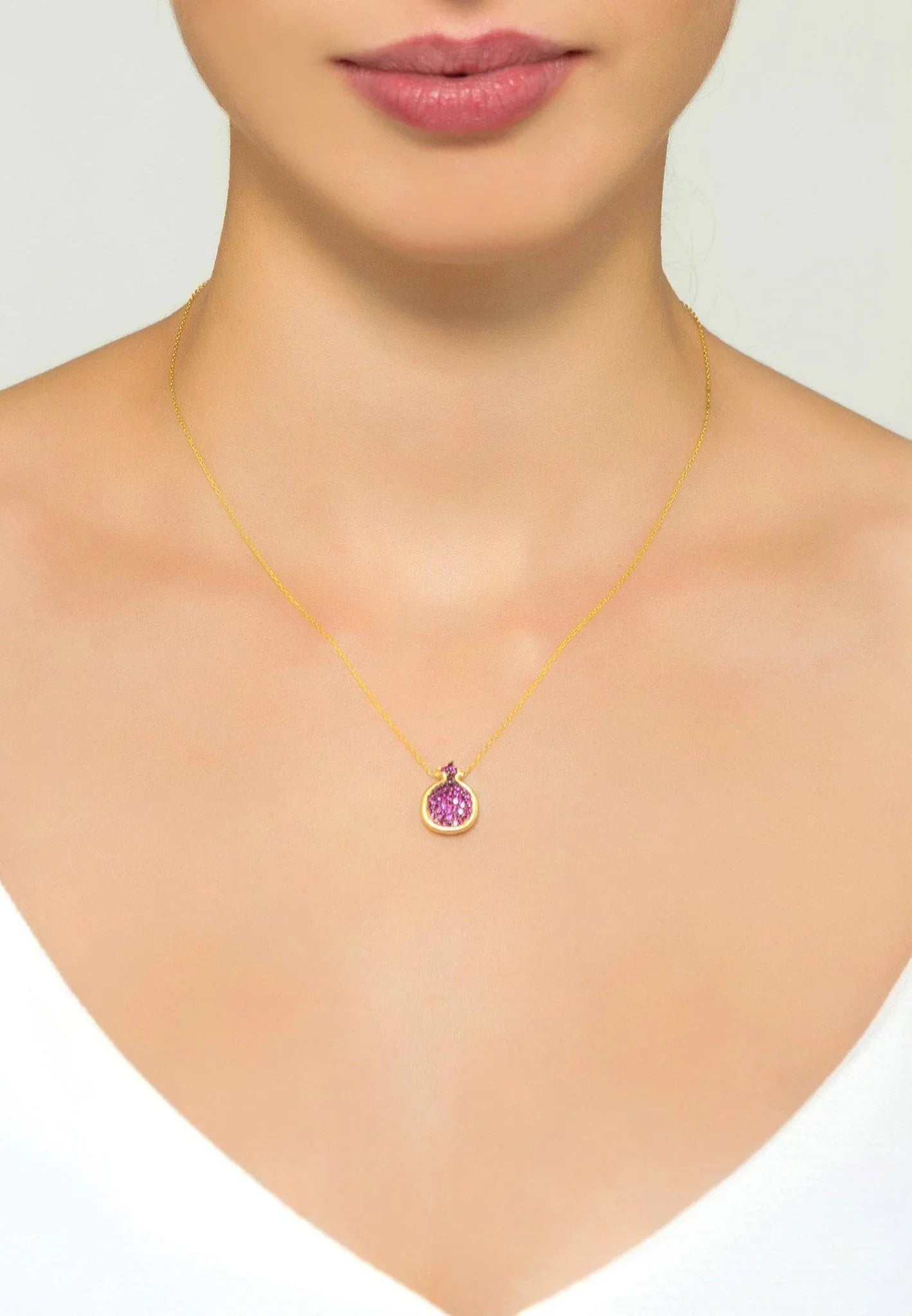Pomegranate Ruby Pink Pendant Necklace Gold - LATELITA Necklaces