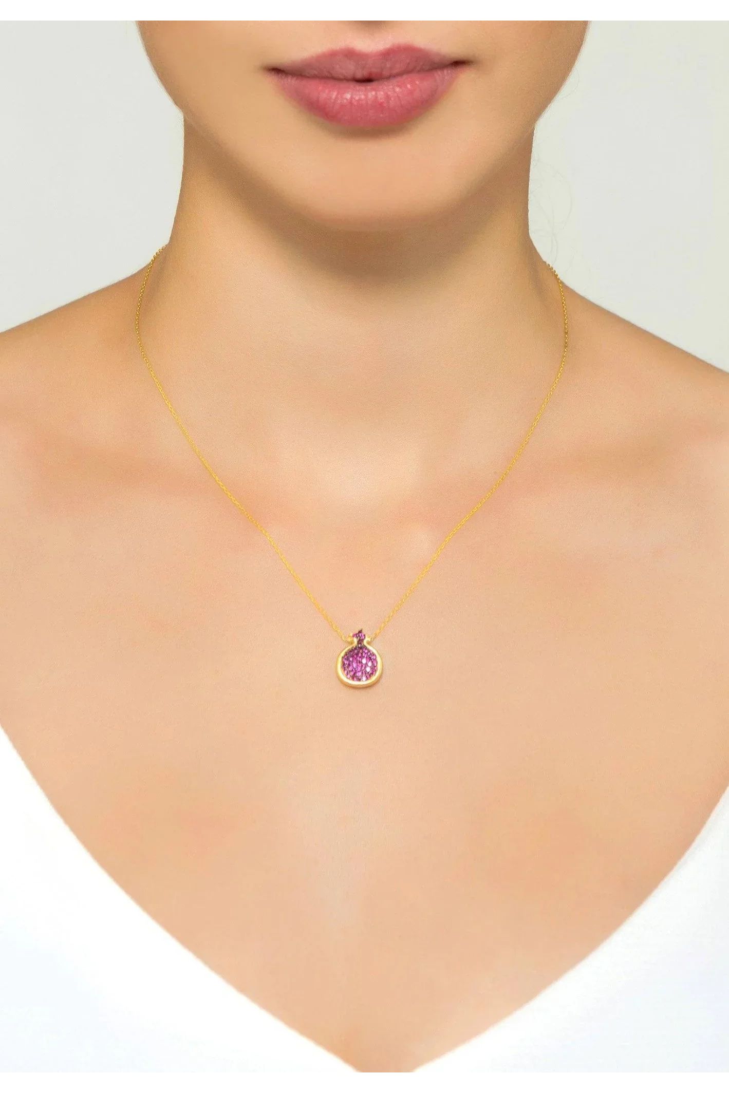 Pomegranate Ruby Pink Pendant Necklace Gold - LATELITA Necklaces