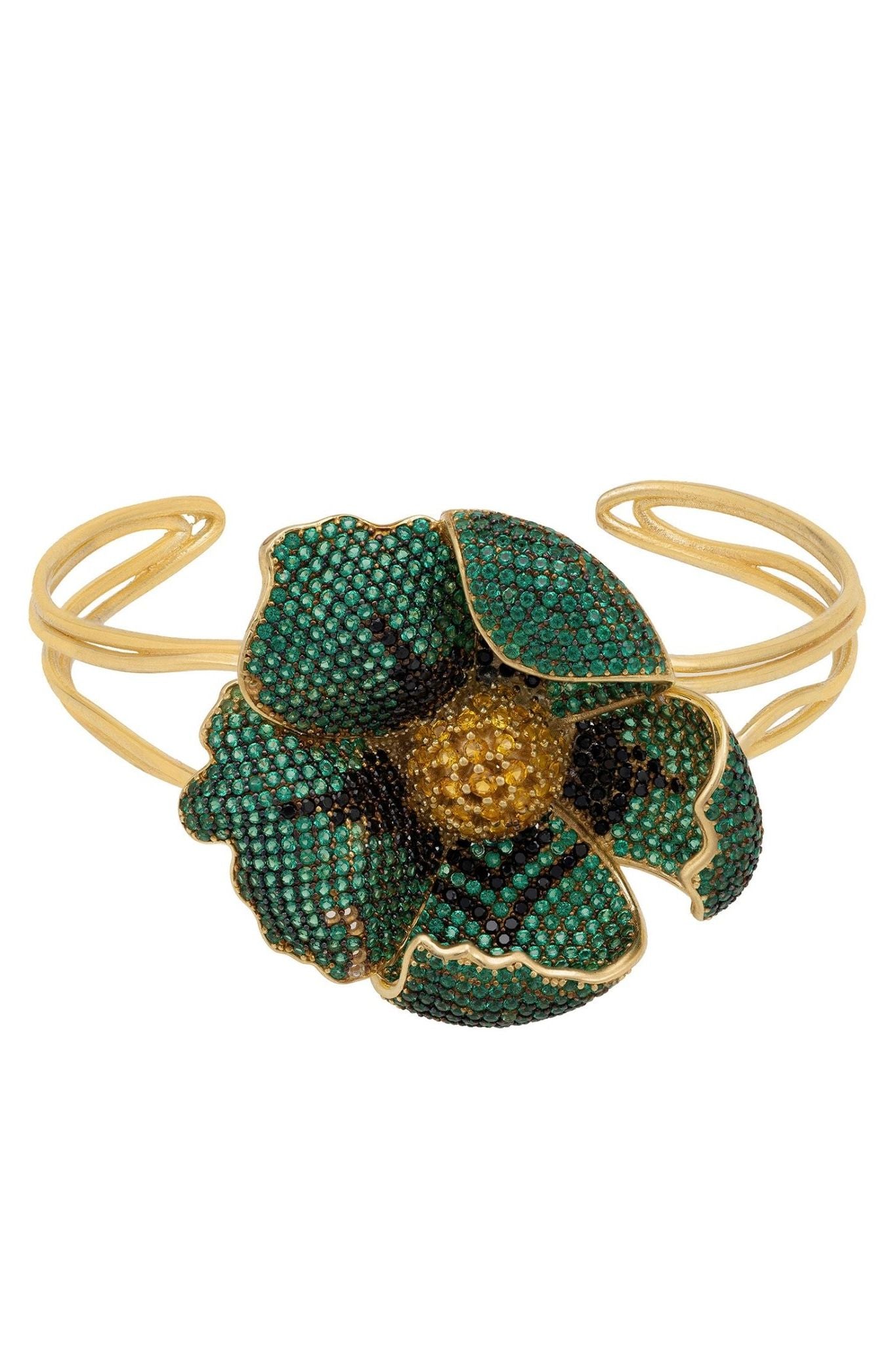 Poppy Bangle Cuff Bracelet Gold Emerald Green Cz - LATELITA Bracelets