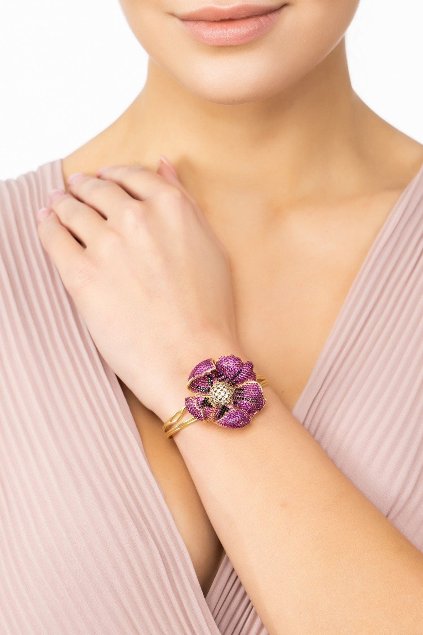 Poppy Bangle Cuff Bracelet Gold Ruby Red Cz - LATELITA Bracelets