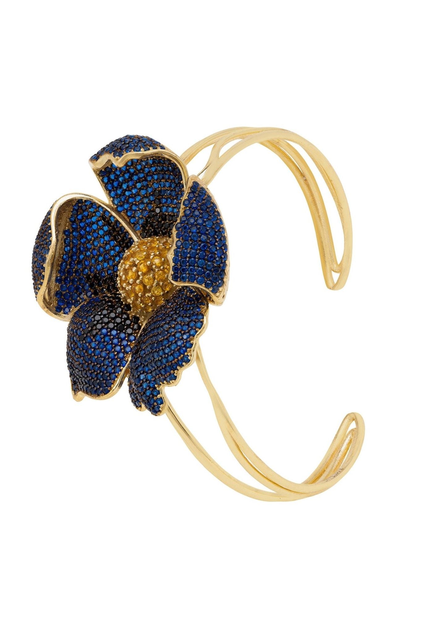 Poppy Bangle Cuff Bracelet Gold Sapphire Blue Cz - LATELITA Bracelets