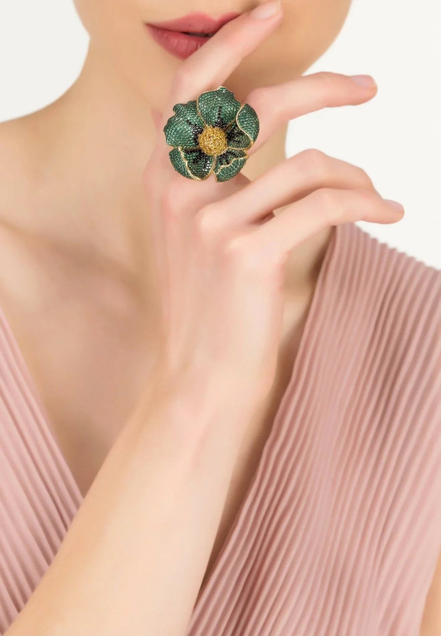 Poppy Flower Green Ring Gold - LATELITA Rings