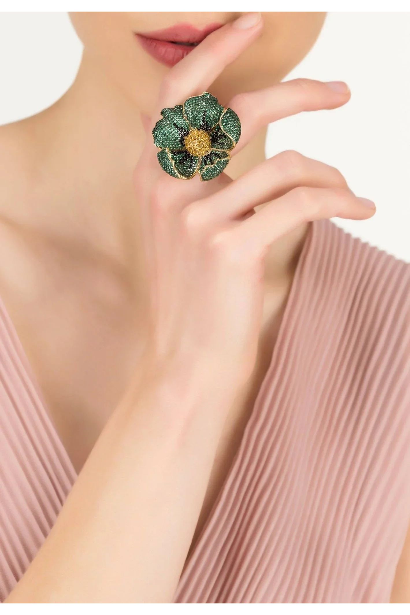Poppy Flower Green Ring Gold - LATELITA Rings