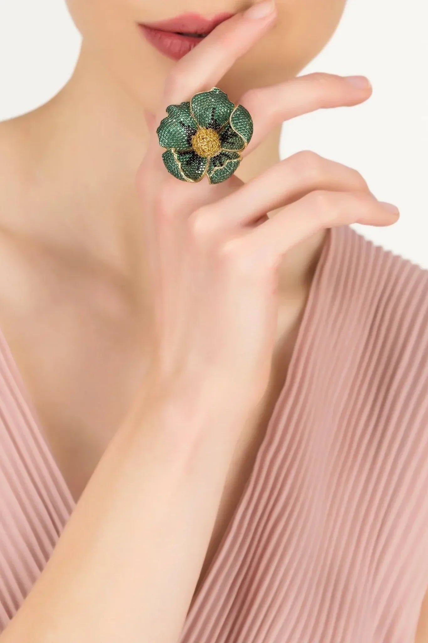 Poppy Flower Green Ring Gold - LATELITA Rings