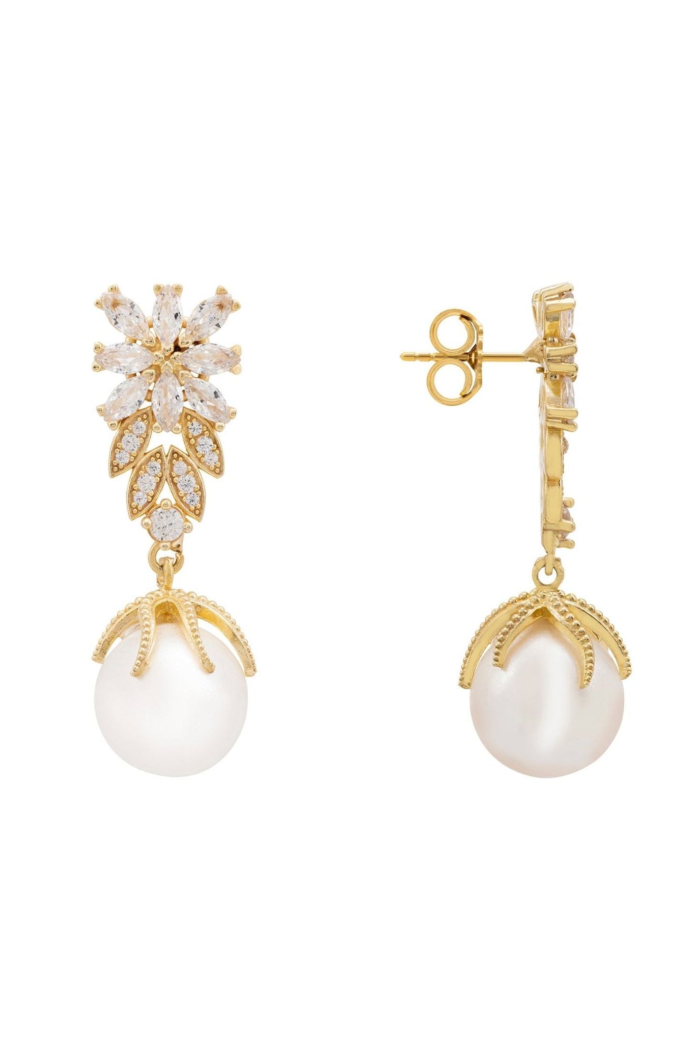 Primrose Baroque Pearl Earrings Gold White - LATELITA Earrings