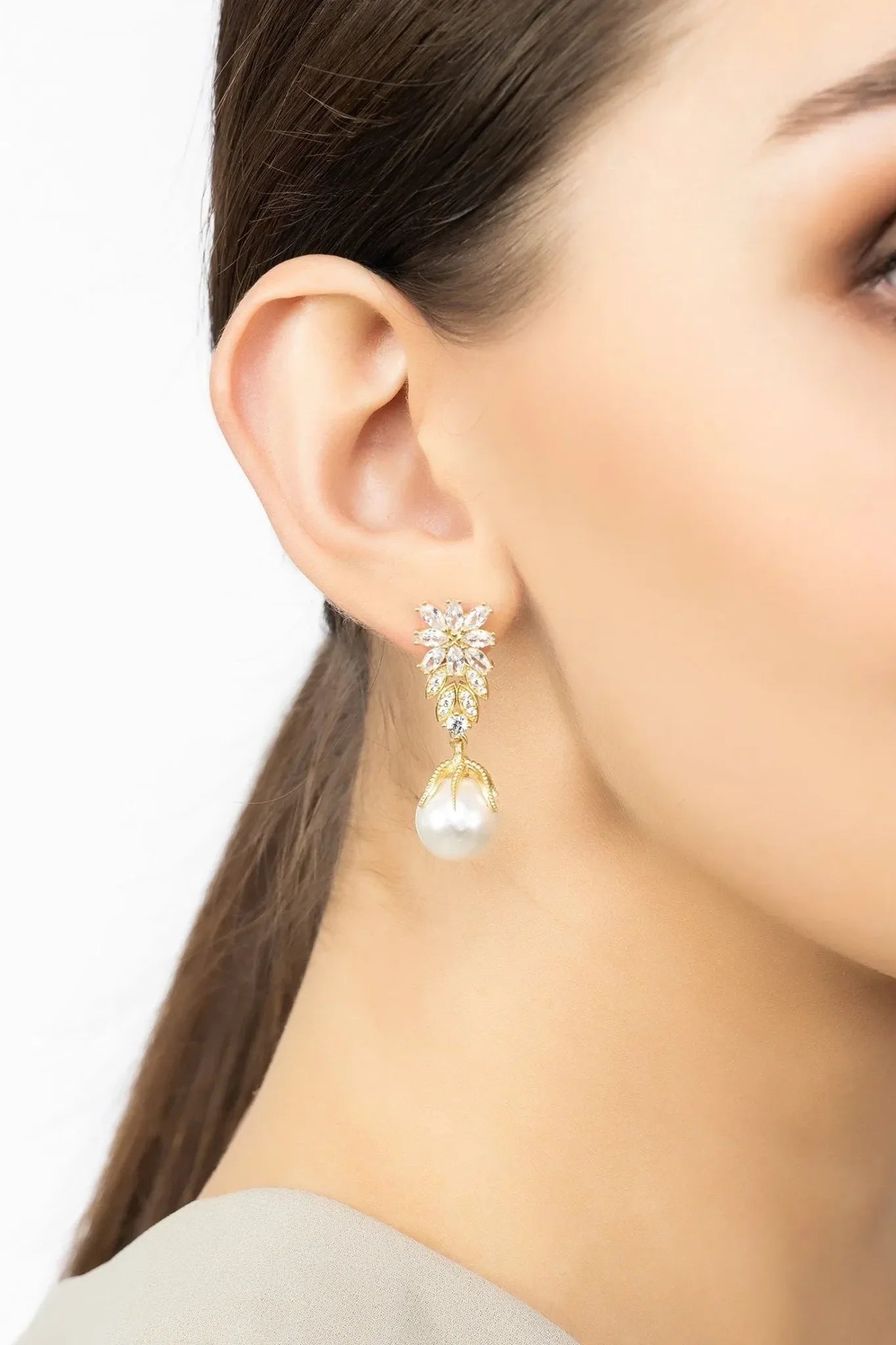 Primrose Baroque Pearl Earrings Silver White - LATELITA Earrings