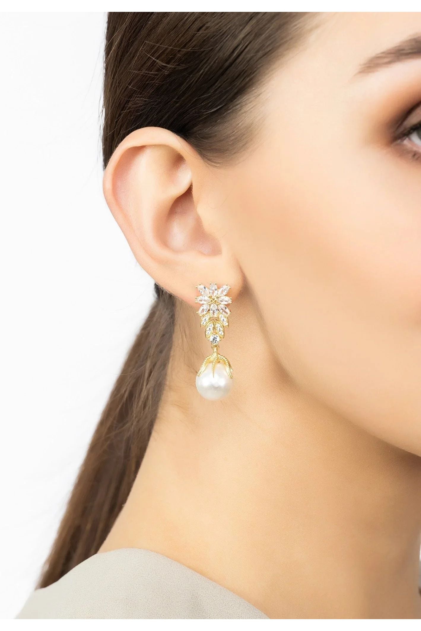 Primrose Baroque Pearl Earrings Silver White - LATELITA Earrings