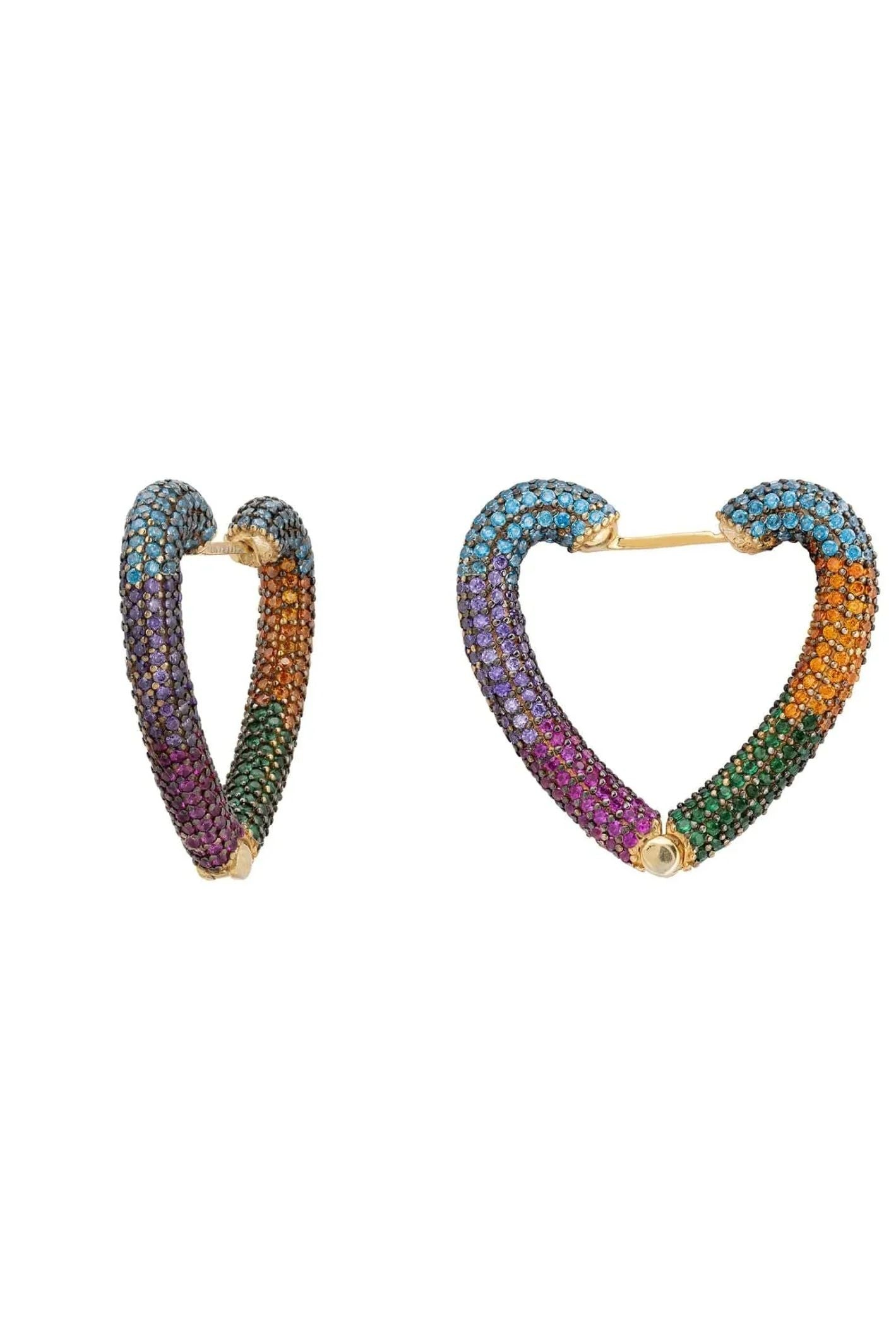 Rainbow Heart Huggie Earrings Gold - LATELITA Earrings