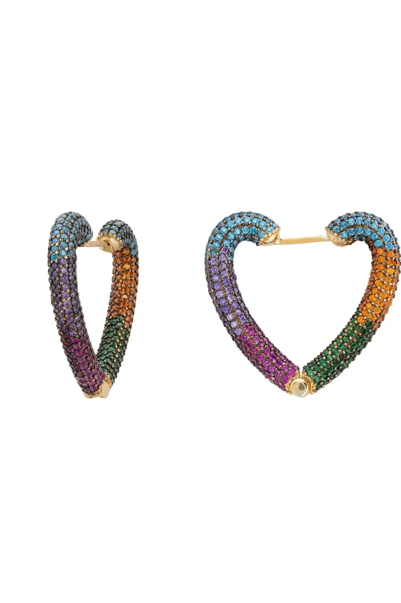 Rainbow Heart Huggie Earrings Gold - LATELITA Earrings