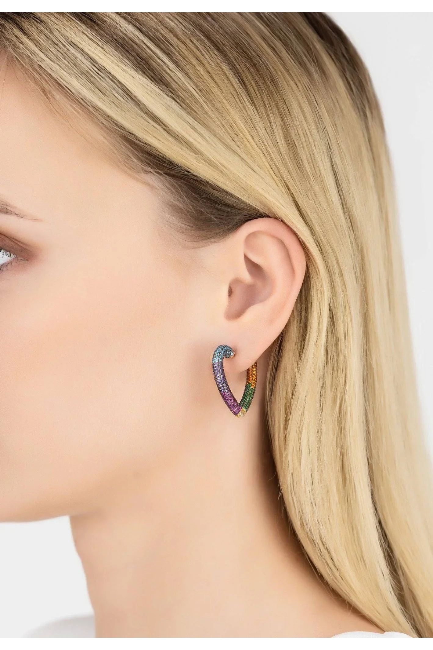 Rainbow Heart Huggie Earrings Gold - LATELITA Earrings